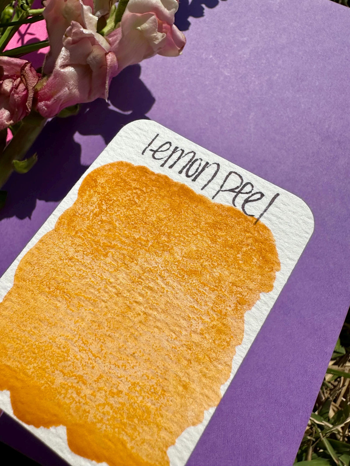 Lemon Peel | Handmade Watercolors | Granulating | Handmade Cards | Watercolor Florals | Matte Pigment | Half Pans | Orange
