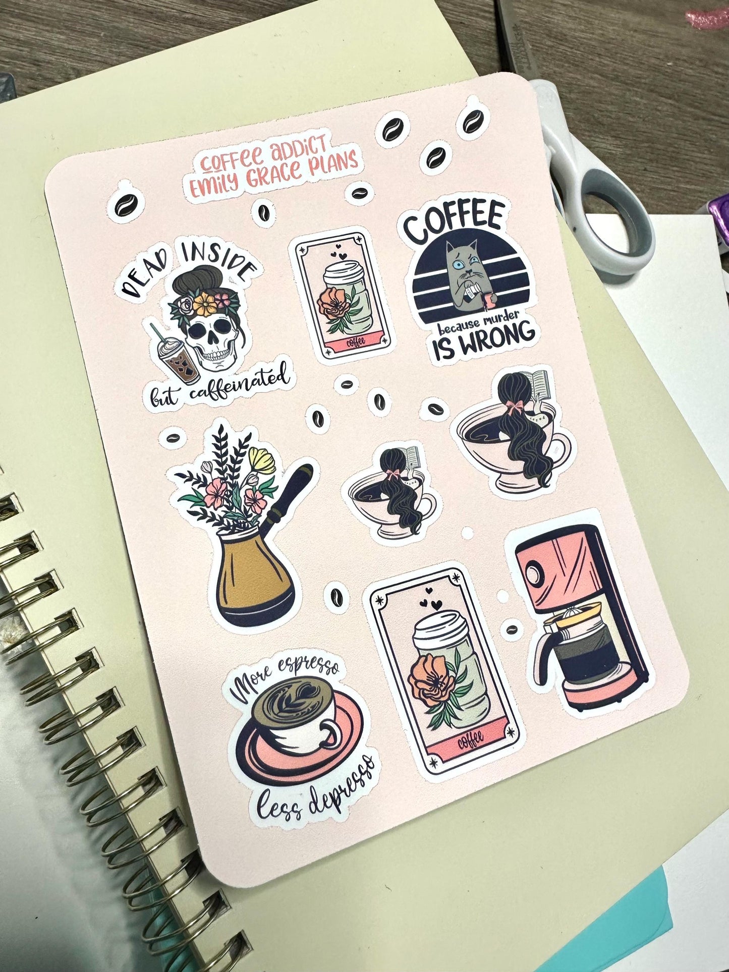 Coffee Lover - Coffee Sticker Sheet - Embrace Your Inner Coffee Lover! Planner stickers, planner embellishments, florals, dark humor