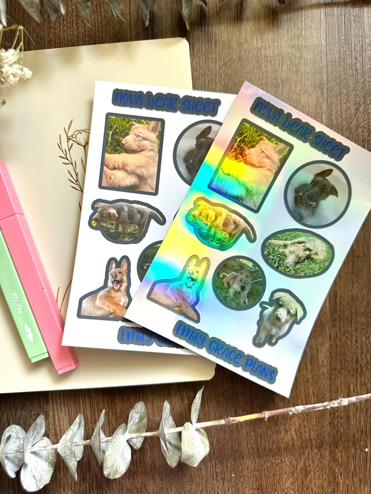 Nova Bear White Outline - Puppy Sticker Sheet - Embrace Your Inner Dog Mom! Planner stickers, planner embellishments, German Shepherd