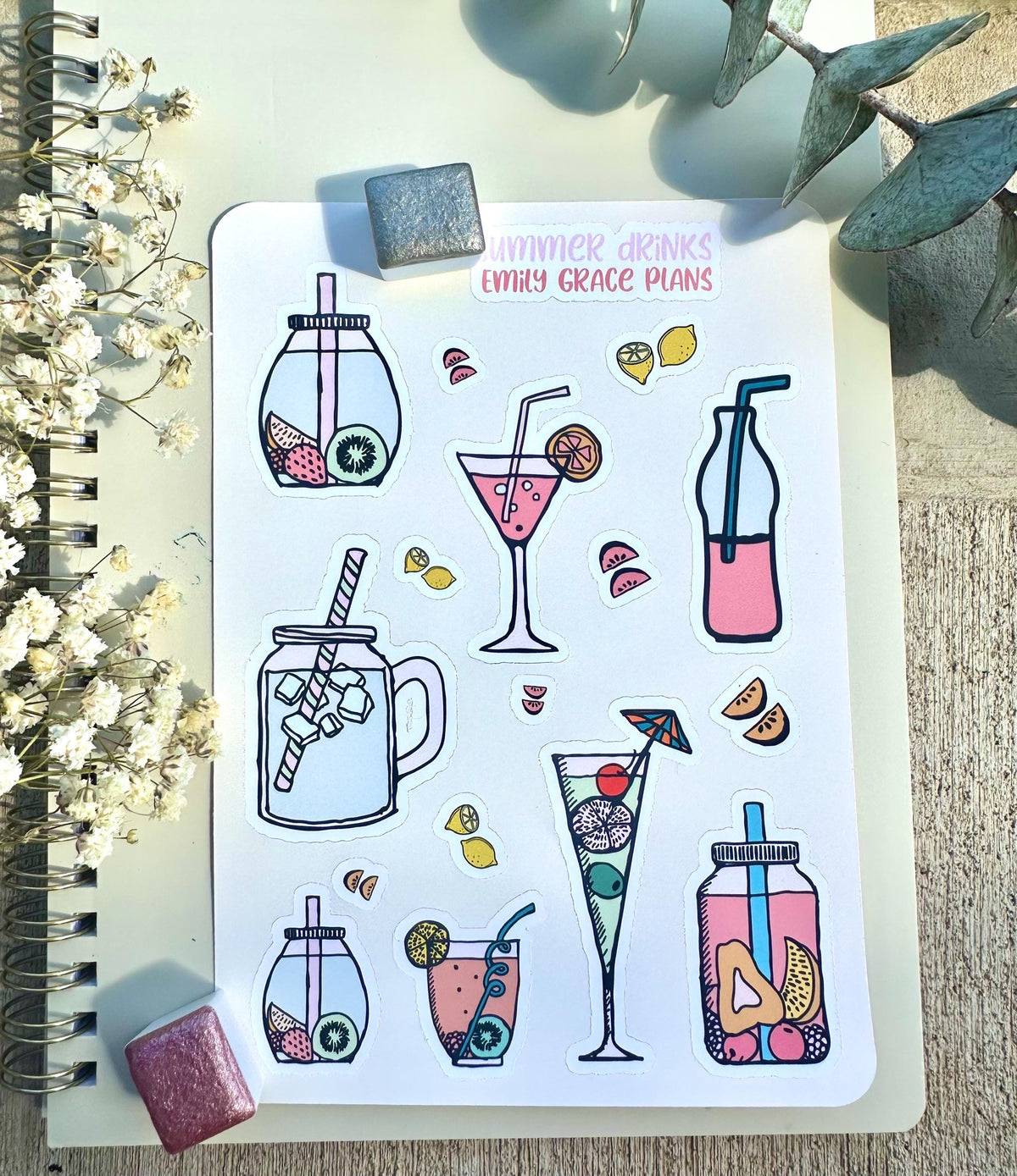Summer Drinks - Summer Sticker Sheet - Embrace Your Inner Summer Lover! Planner stickers, planner embellishments, florals, bright sticker