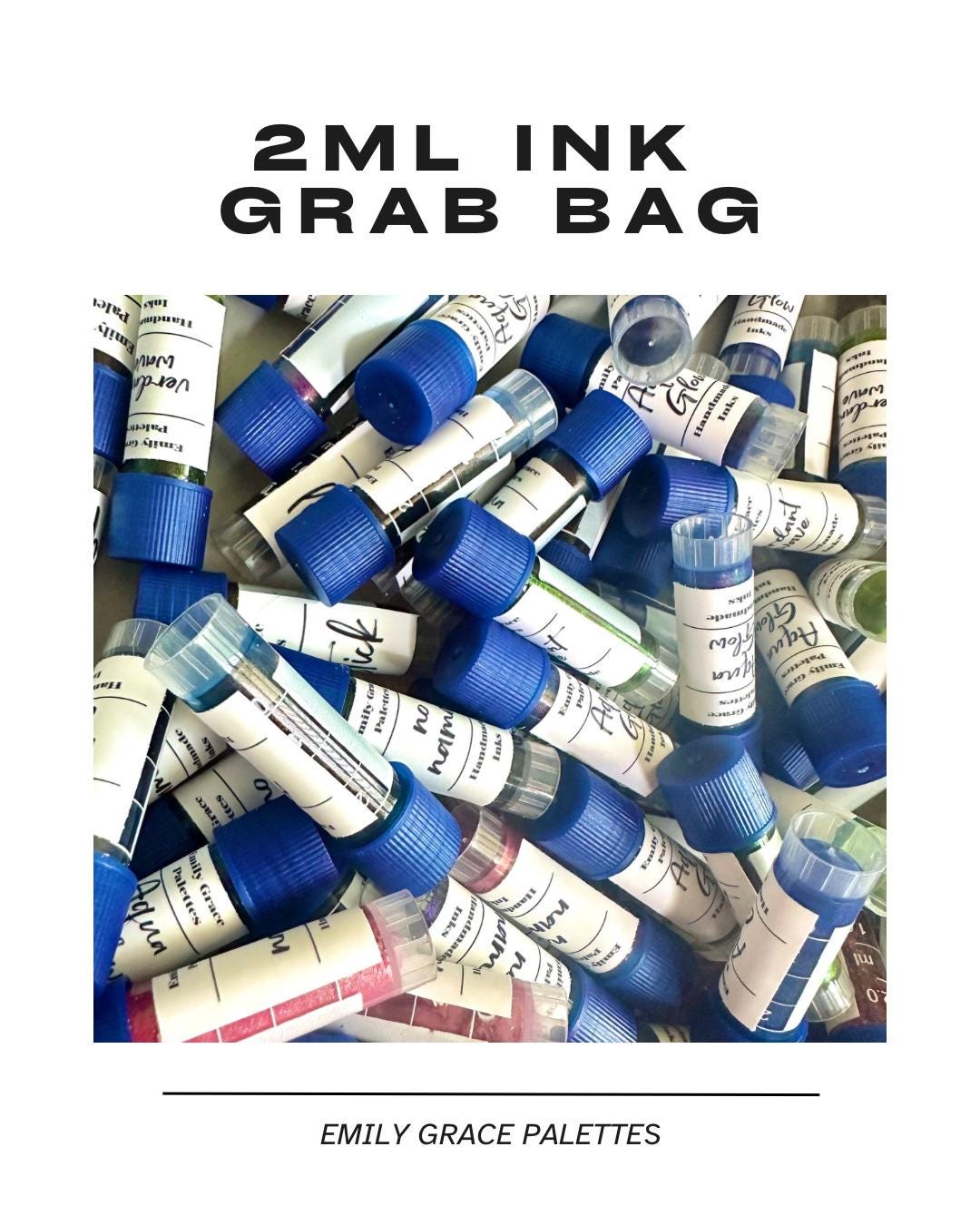 2ML INK samples Grab Bag | Handmade Watercolors | Sets of 4 | Half Pans | Custom Colors | Handmade Ink | Ink Bundles | Emily Grace Palettes
