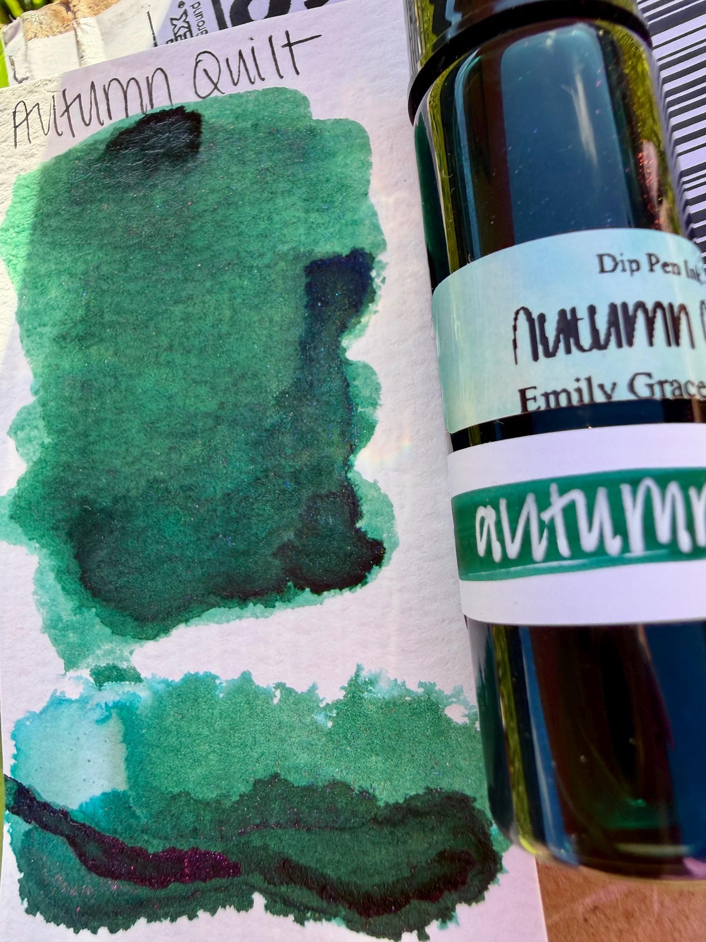 Autumn Quilt | Dip Pen Ink | Handmade Ink | Calligrapby | Stencils | Handmade Cards| Watercolor Art | Colorshift Ink | Shimmer Ink | Nib Ink