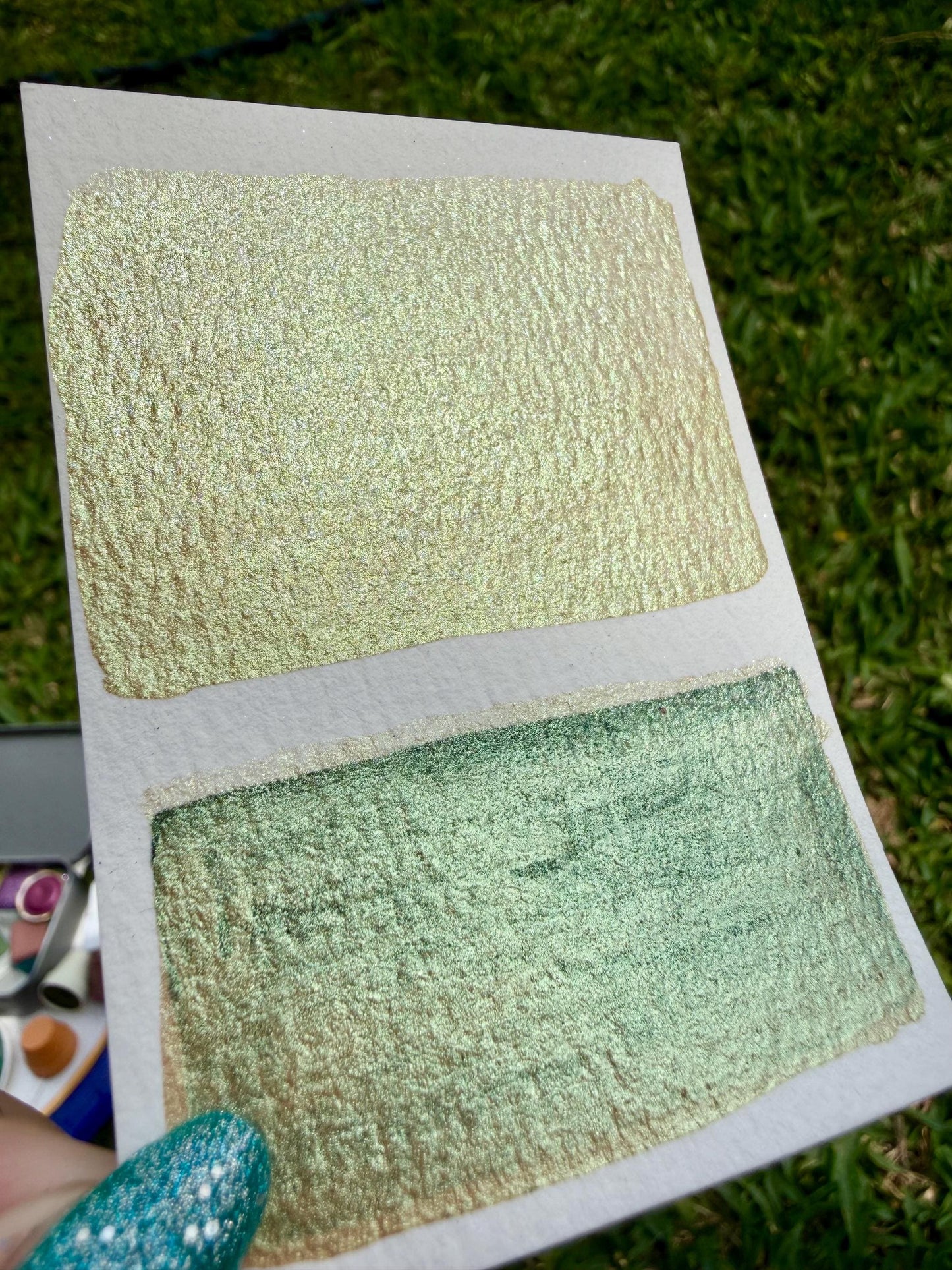 Sun Tax | Handmade Watercolors | Handmade Paint | Watercolors | Watercolor | Handmade Cards | Golden Green Watercolor
