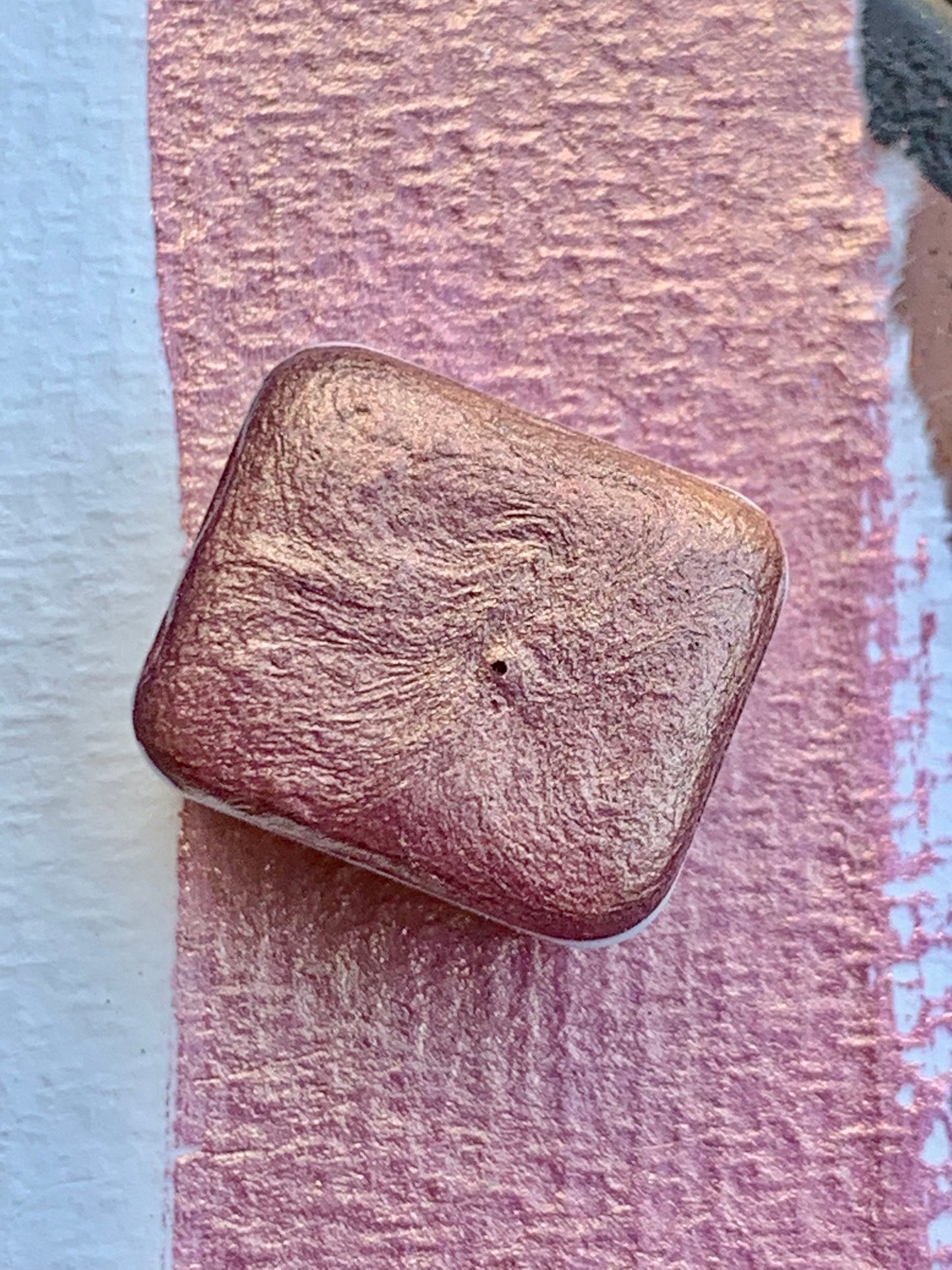 Rose Gold Mica | Watercolor | handmade paint, handmade watercolors, half pan, full pan, card making, calligraphy, rose gold, colorshift