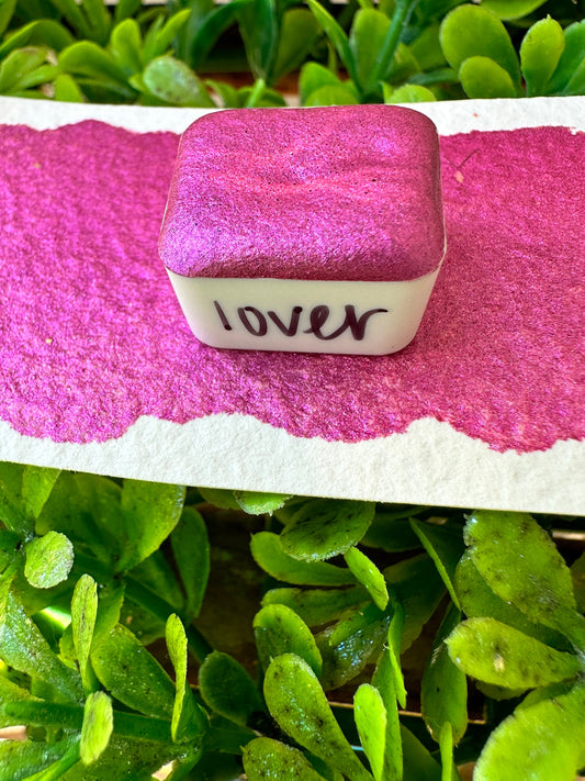 LOVER | Pink Chrome Mix with Flakes | Handmade Watercolors | Handmade Paint | Calligraphy | Lettering | Flake Pigment