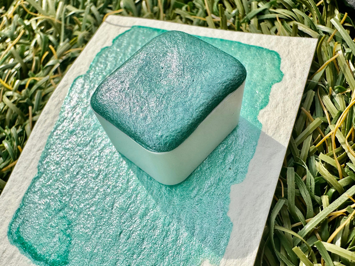 Mermaid Handmade Watercolor in 2 ML half pan, handmade watercolors, colorshift, teal, purple, stocking stuffers, gift ideas, double the size
