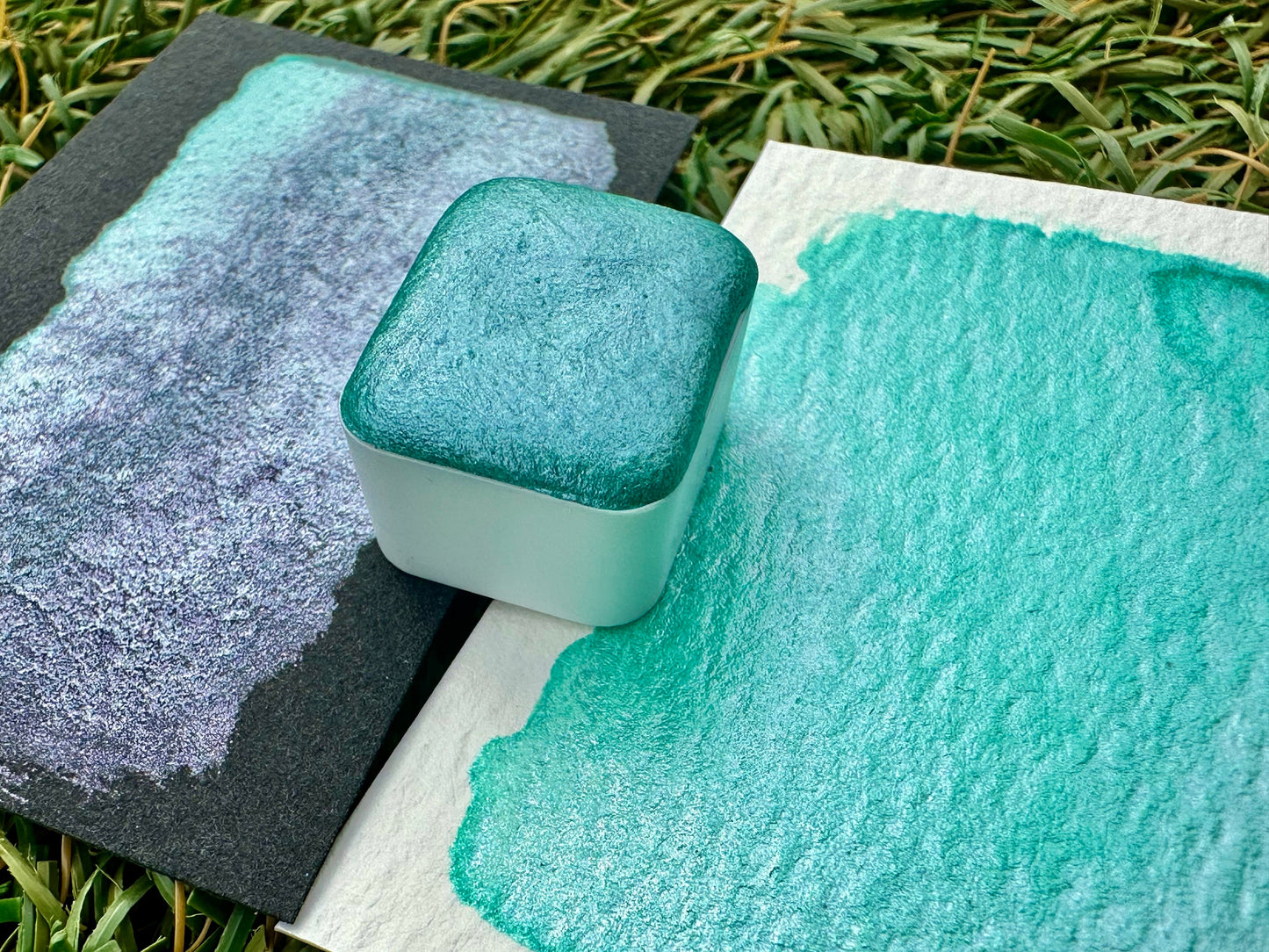 Mermaid Handmade Watercolor in 2 ML half pan, handmade watercolors, colorshift, teal, purple, stocking stuffers, gift ideas, double the size