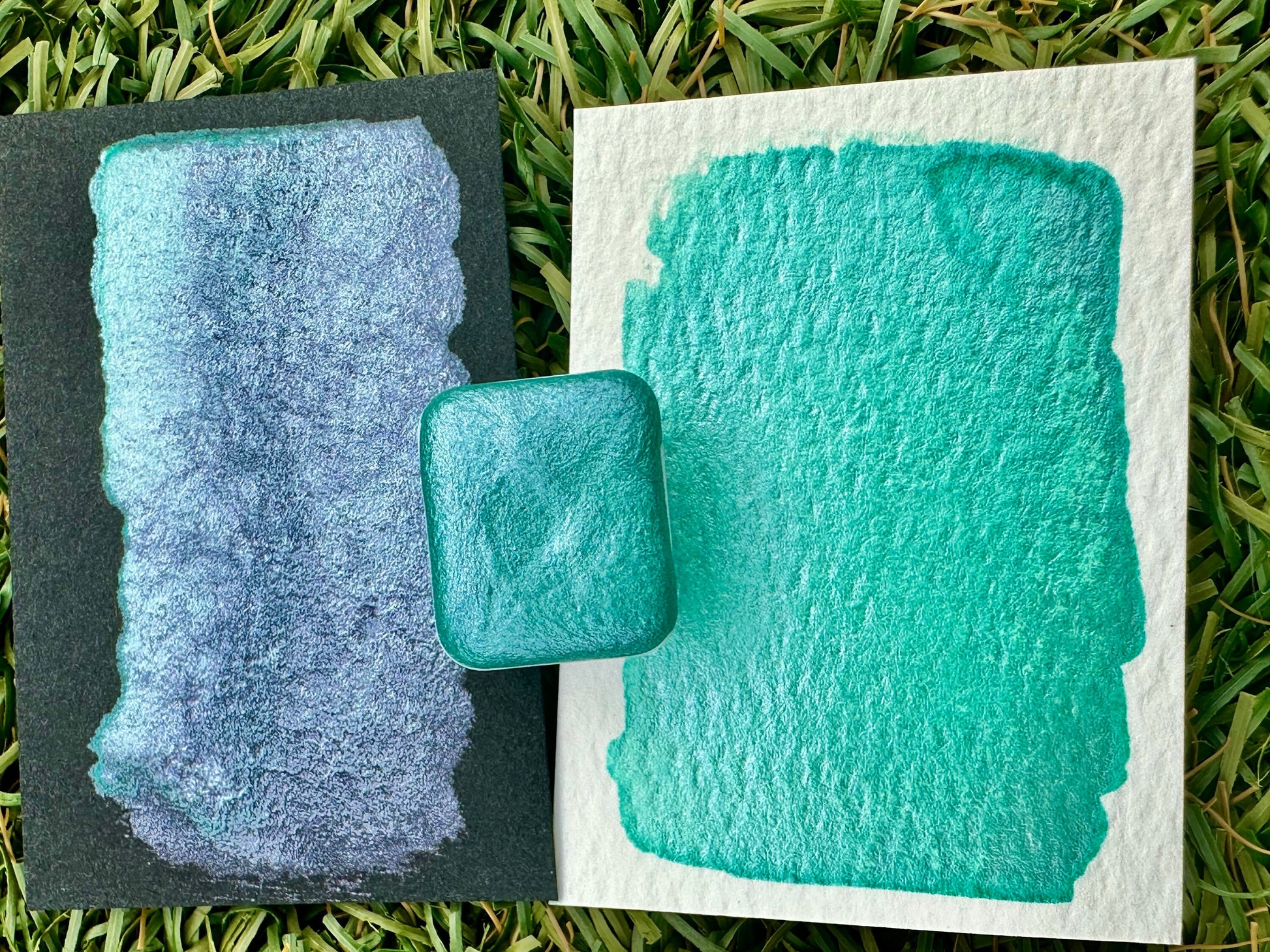 Mermaid Handmade Watercolor in 2 ML half pan, handmade watercolors, colorshift, teal, purple, stocking stuffers, gift ideas, double the size