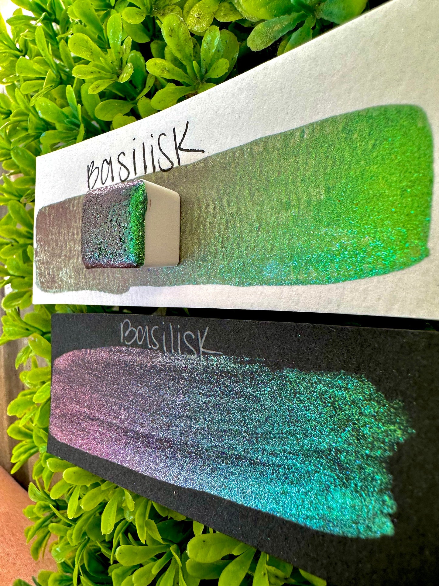 Basilisk | Colorshift | Chameleon, handmade watercolor, watercolors, gift ideas, watercolor art, colorshift paint, handmade cards