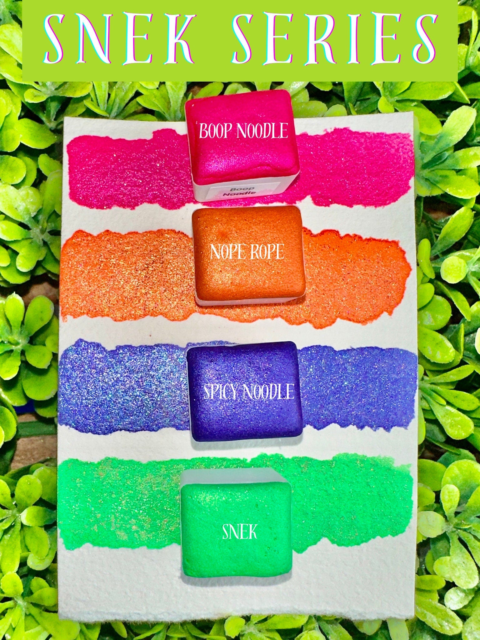 Snek” Mica, Glitter, Neon Set | Handmade Watercolors | Neon Colors | Handmade Cards | Watercolor Florals | Matte Pigment | Half Pans