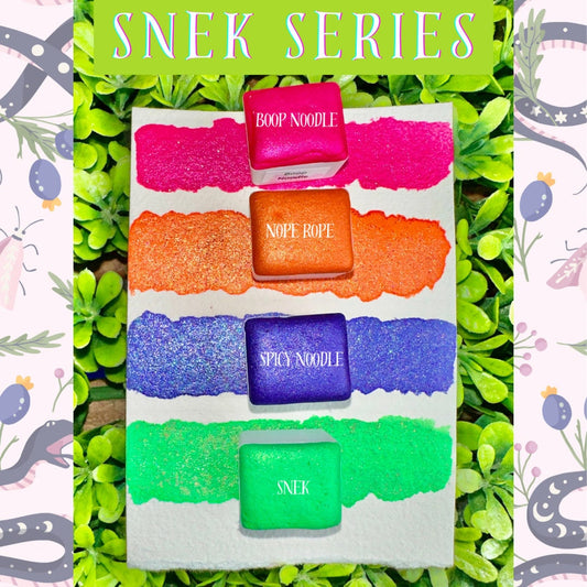 Snek” Mica, Glitter, Neon Set | Handmade Watercolors | Neon Colors | Handmade Cards | Watercolor Florals | Matte Pigment | Half Pans