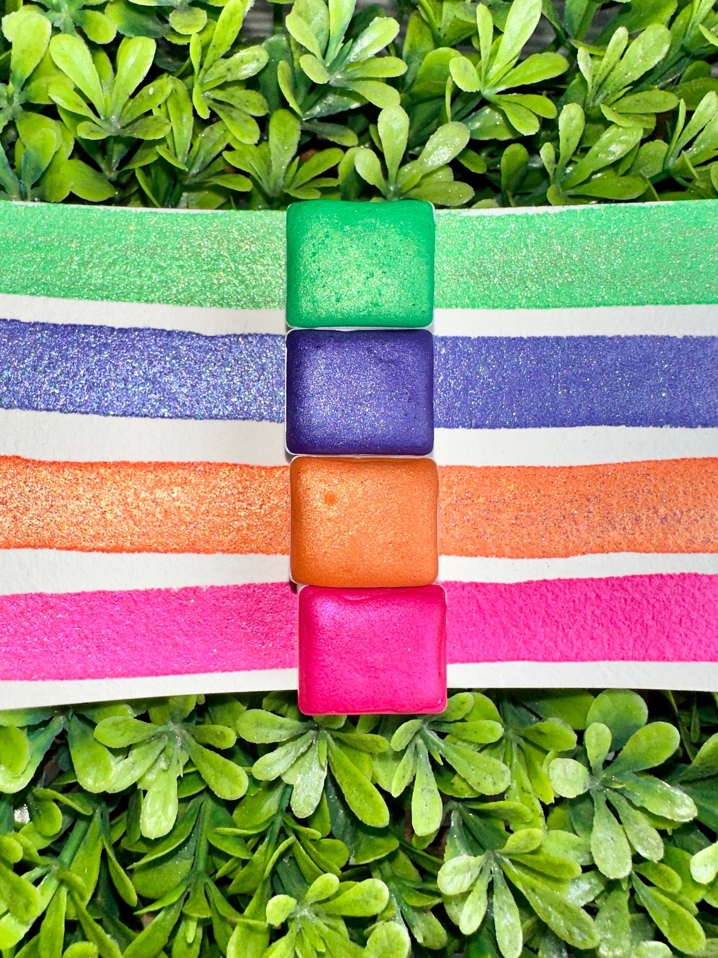 Snek” Mica, Glitter, Neon Set | Handmade Watercolors | Neon Colors | Handmade Cards | Watercolor Florals | Matte Pigment | Half Pans