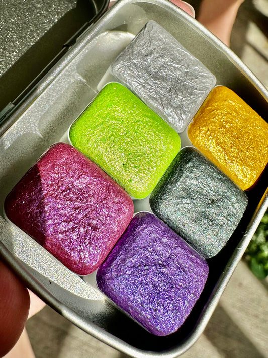 Exotic fruit Series SET | Handmade Watercolors | Handmade Paint | Shimmer Paint | Colorshift | Shimmer Watercolors | Tin Included