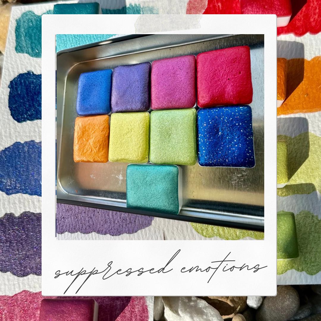 Suppressed Emotions Set - Half Pan, Dot Card & Mini | Mica Glitter Mix | Handmade Watercolors | Handmade Paint | Calligraphy | Lettering |