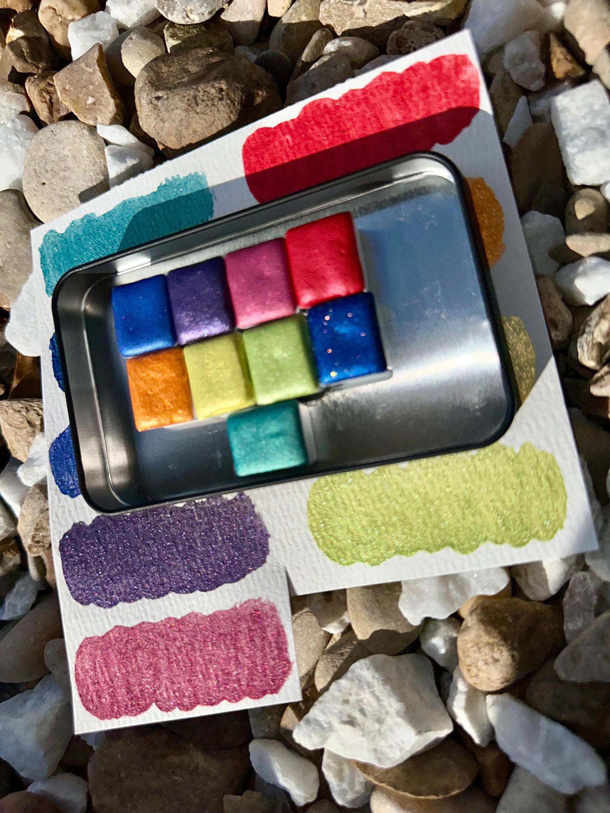 Suppressed Emotions Set - Half Pan, Dot Card & Mini | Mica Glitter Mix | Handmade Watercolors | Handmade Paint | Calligraphy | Lettering |