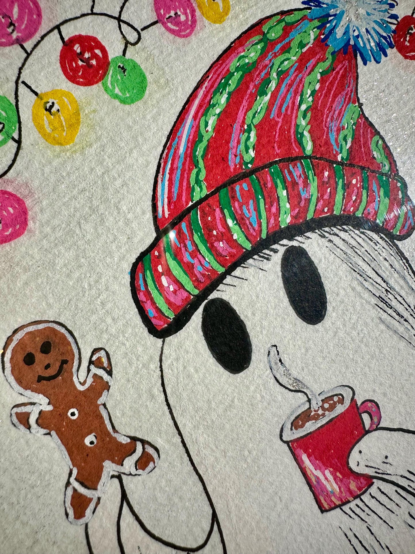 Festive Ghost Painting 8 x 6 | Framed ooak Art | Emily Grace Palettes | Happy Ghost | Ghost Art | Christmas Art | Hand Painted | Sparkly