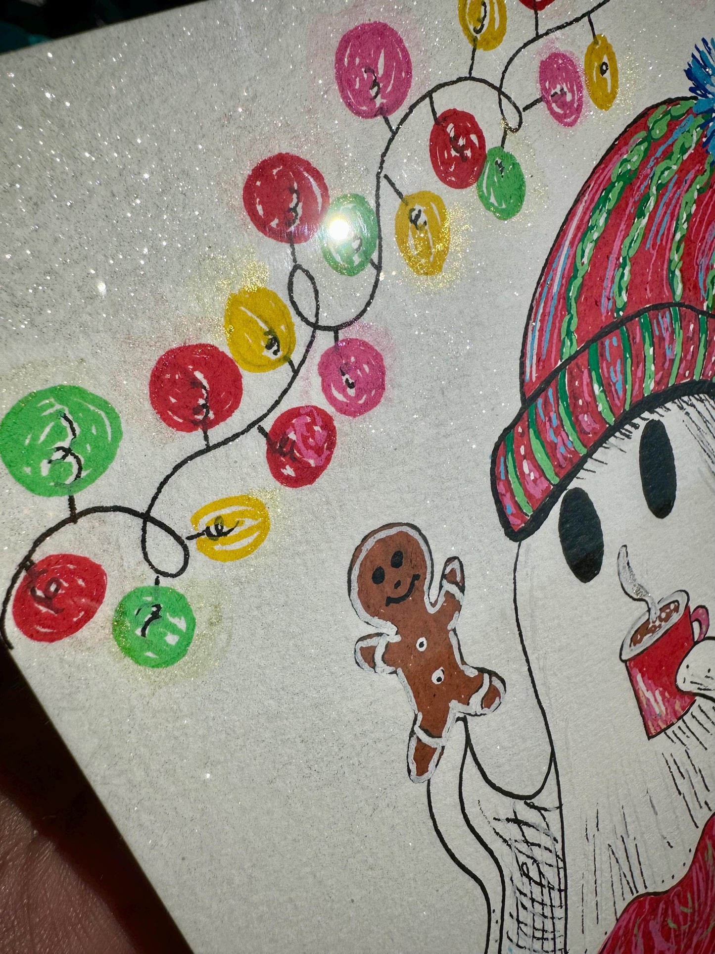 Festive Ghost Painting 8 x 6 | Framed ooak Art | Emily Grace Palettes | Happy Ghost | Ghost Art | Christmas Art | Hand Painted | Sparkly