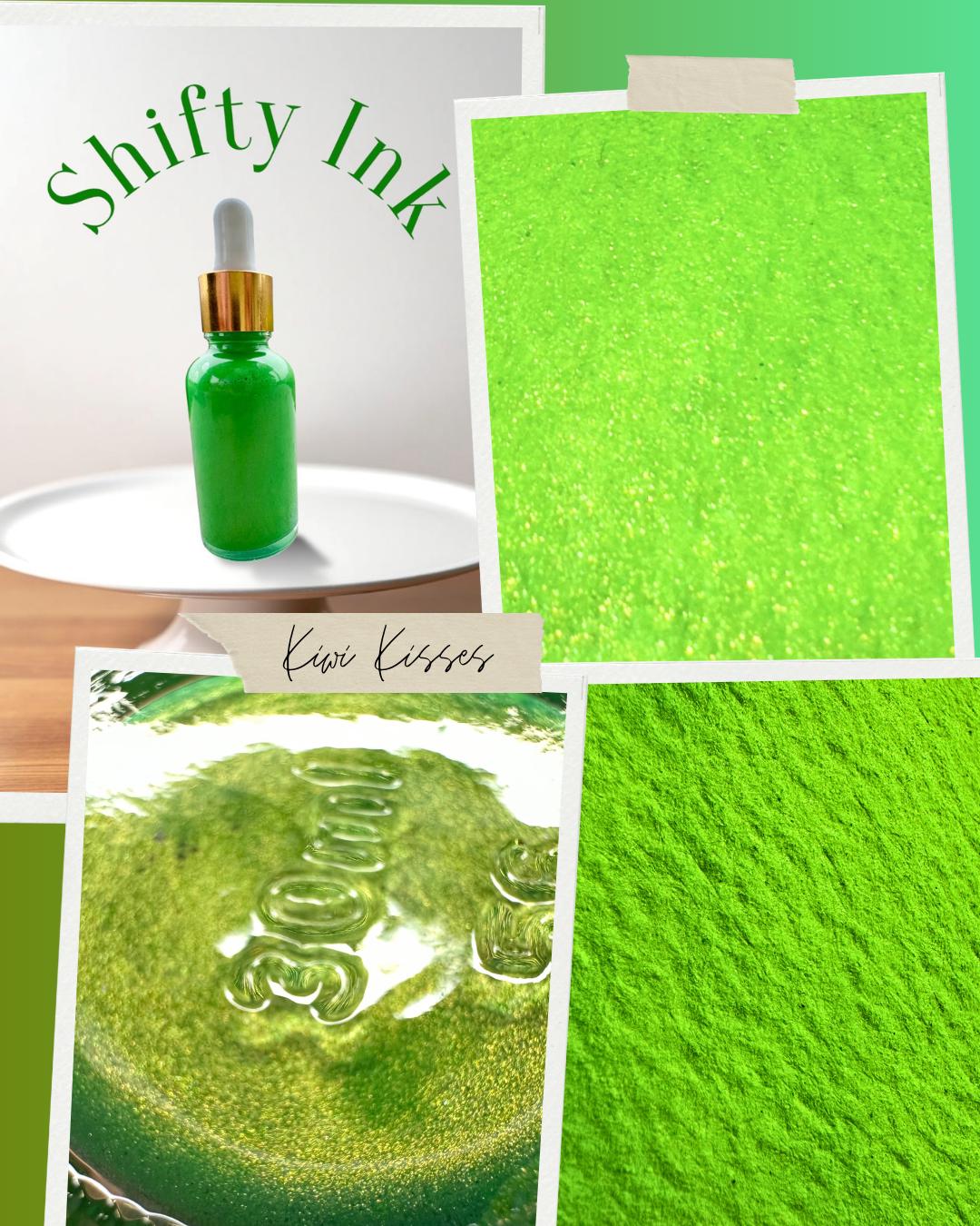 Kiwi Kisses | Shifting Ink | Handmade Ink | Calligrapby | Stencils | Handmade Cards| Watercolor Art | Colorshift Ink | Shimmer Ink