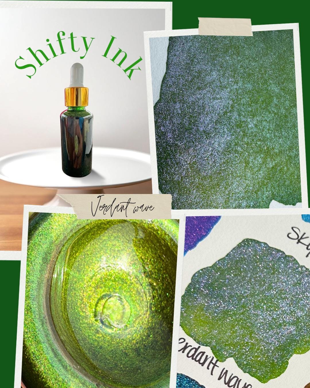 Verdant Wave | Shifting Ink | Handmade Ink | Calligrapby | Stencils | Handmade Cards| Watercolor Art | Colorshift Ink | Shimmer Ink