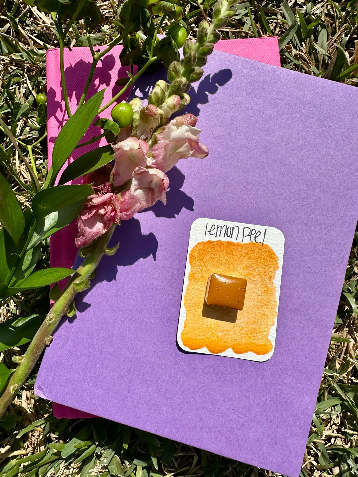 Lemon Peel | Handmade Watercolors | Granulating | Handmade Cards | Watercolor Florals | Matte Pigment | Half Pans | Orange
