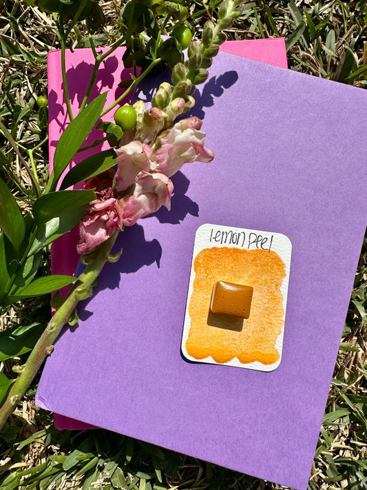 Lemon Peel | Handmade Watercolors | Granulating | Handmade Cards | Watercolor Florals | Matte Pigment | Half Pans | Orange