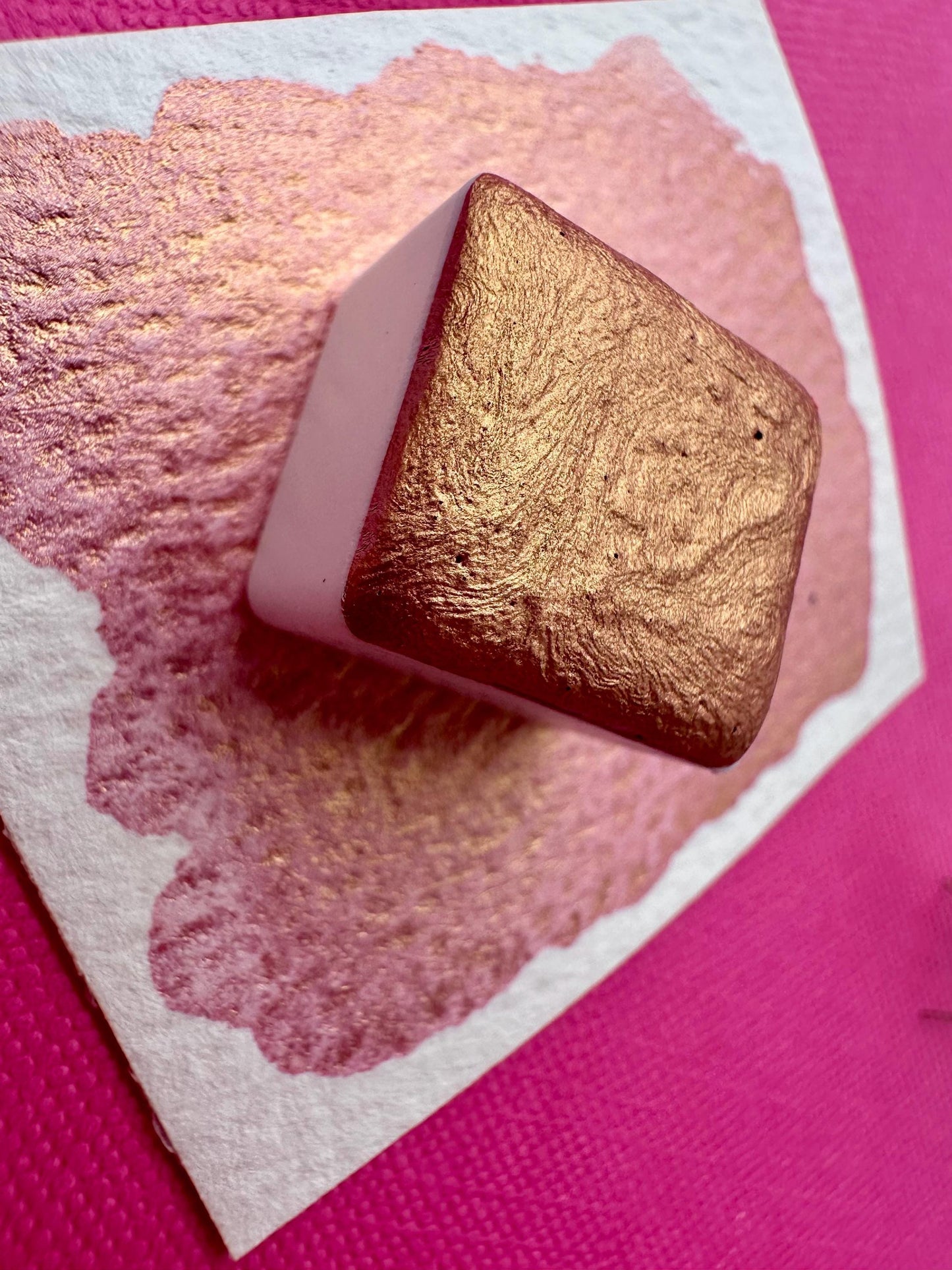 Peach Gold Mica | Watercolor | handmade paint, handmade watercolors, half pan, full pan, card making, calligraphy, rose gold, colorshift