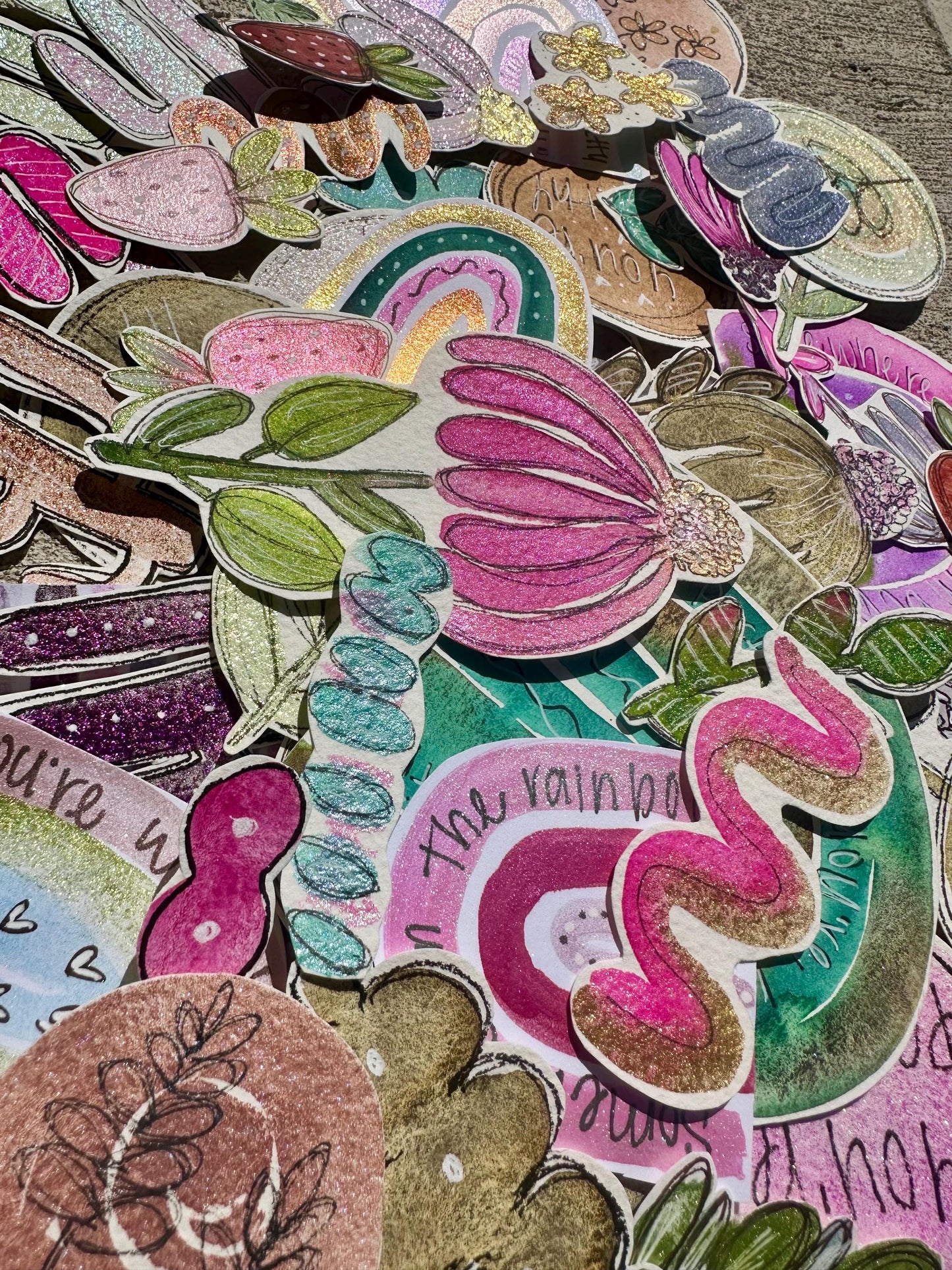 Hand Painted & Cut Ephemera GRAB BAG , Collage, Grab Bag, Beautiful unique pieces w/Floral + more. Junk Journal, Card Making, Mixed Media