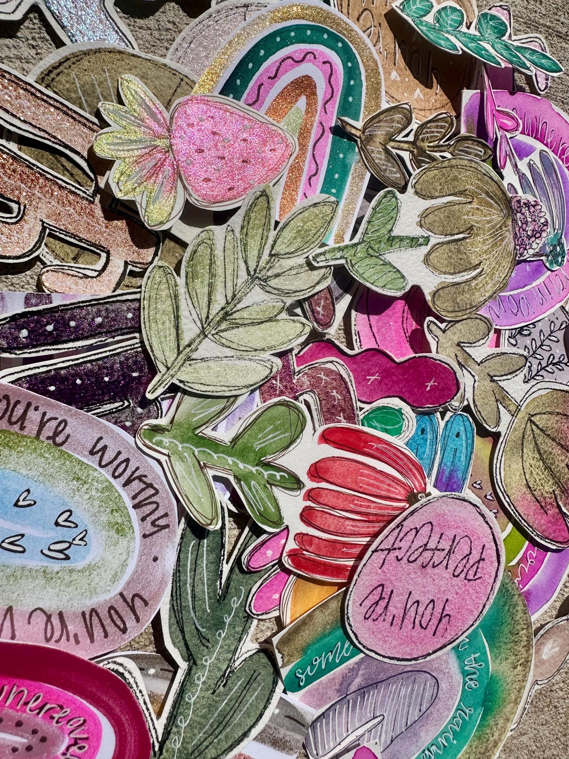 Hand Painted & Cut Ephemera GRAB BAG , Collage, Grab Bag, Beautiful unique pieces w/Floral + more. Junk Journal, Card Making, Mixed Media