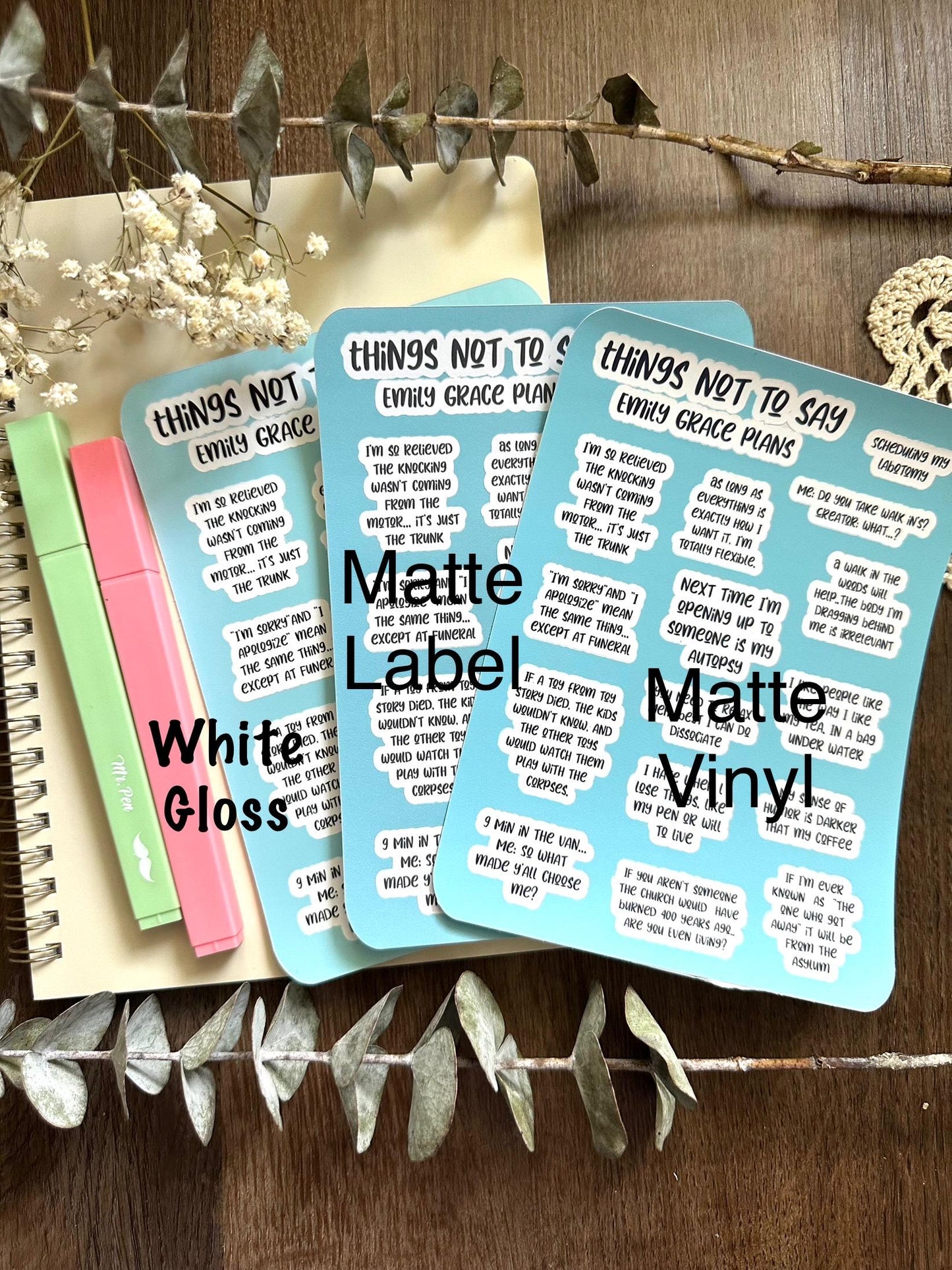 Things not to say - Snarky Sticker Sheet - Embrace Your Inner Sass! Planner stickers, planner embellishments, curse words, dark humor