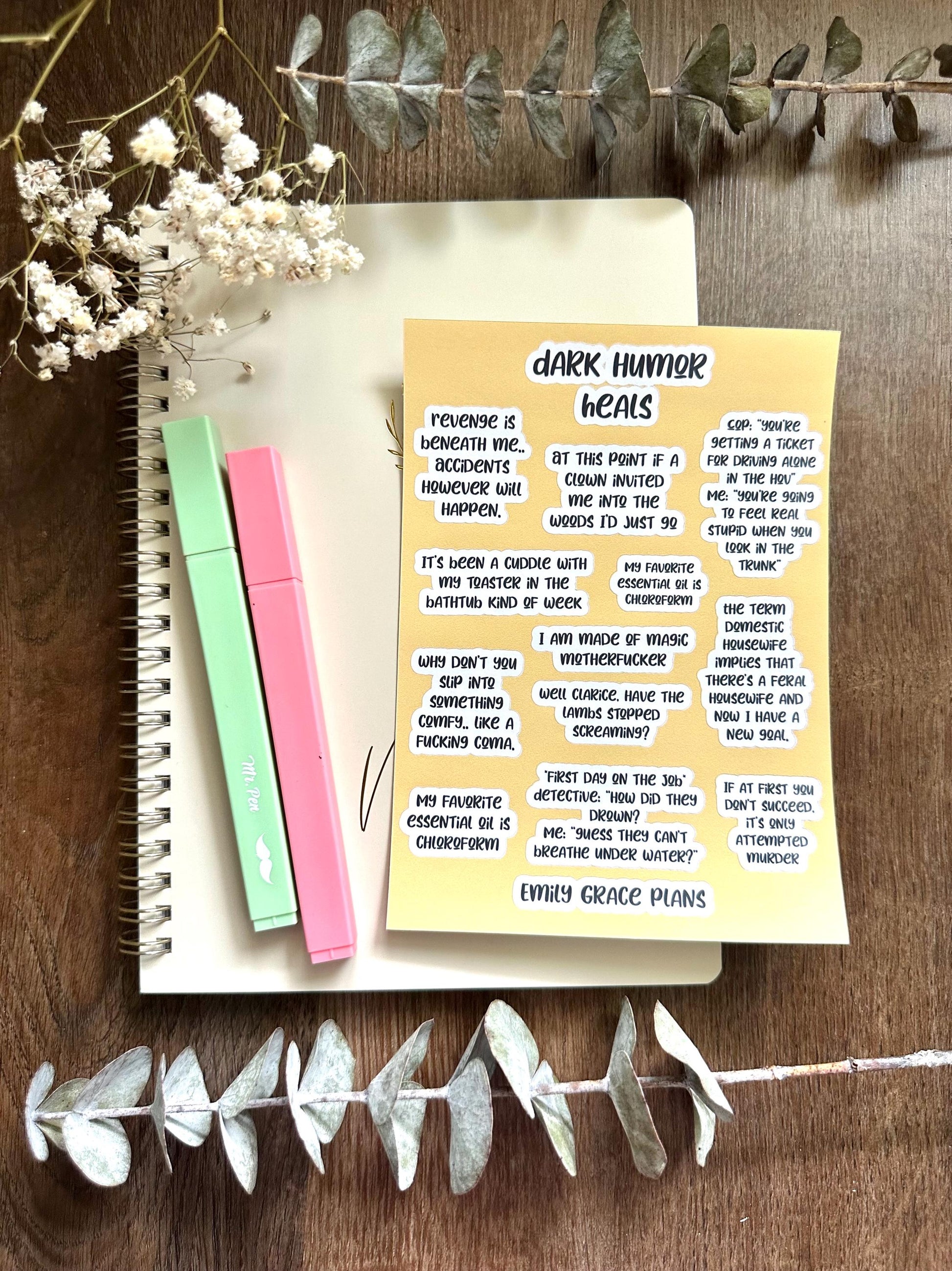 Dark Humor Heals - Snarky Sticker Sheet - Embrace Your Inner Sass! Planner stickers, planner embellishments, curse words, dark humor