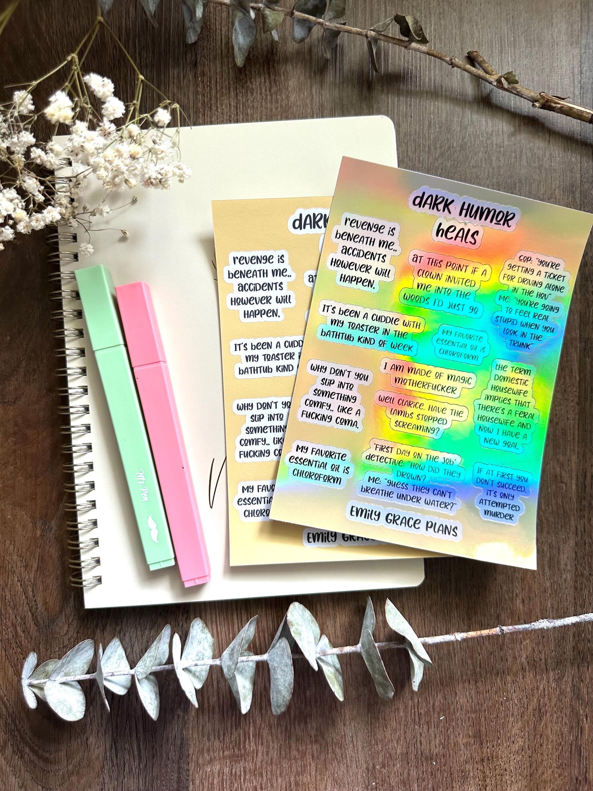Dark Humor Heals - Snarky Sticker Sheet - Embrace Your Inner Sass! Planner stickers, planner embellishments, curse words, dark humor