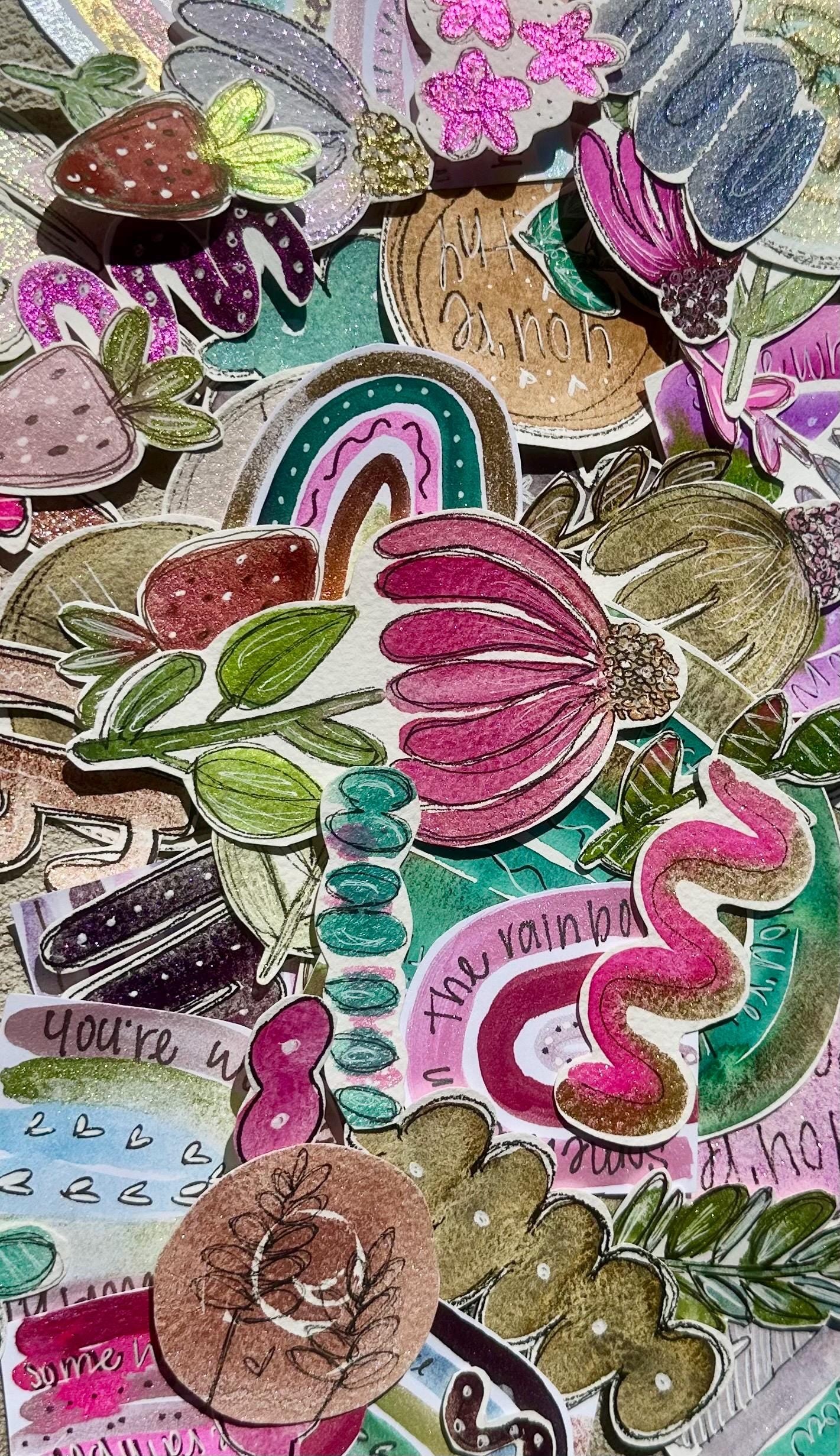 Hand Painted & Cut Ephemera GRAB BAG , Collage, Grab Bag, Beautiful unique pieces w/Floral + more. Junk Journal, Card Making, Mixed Media