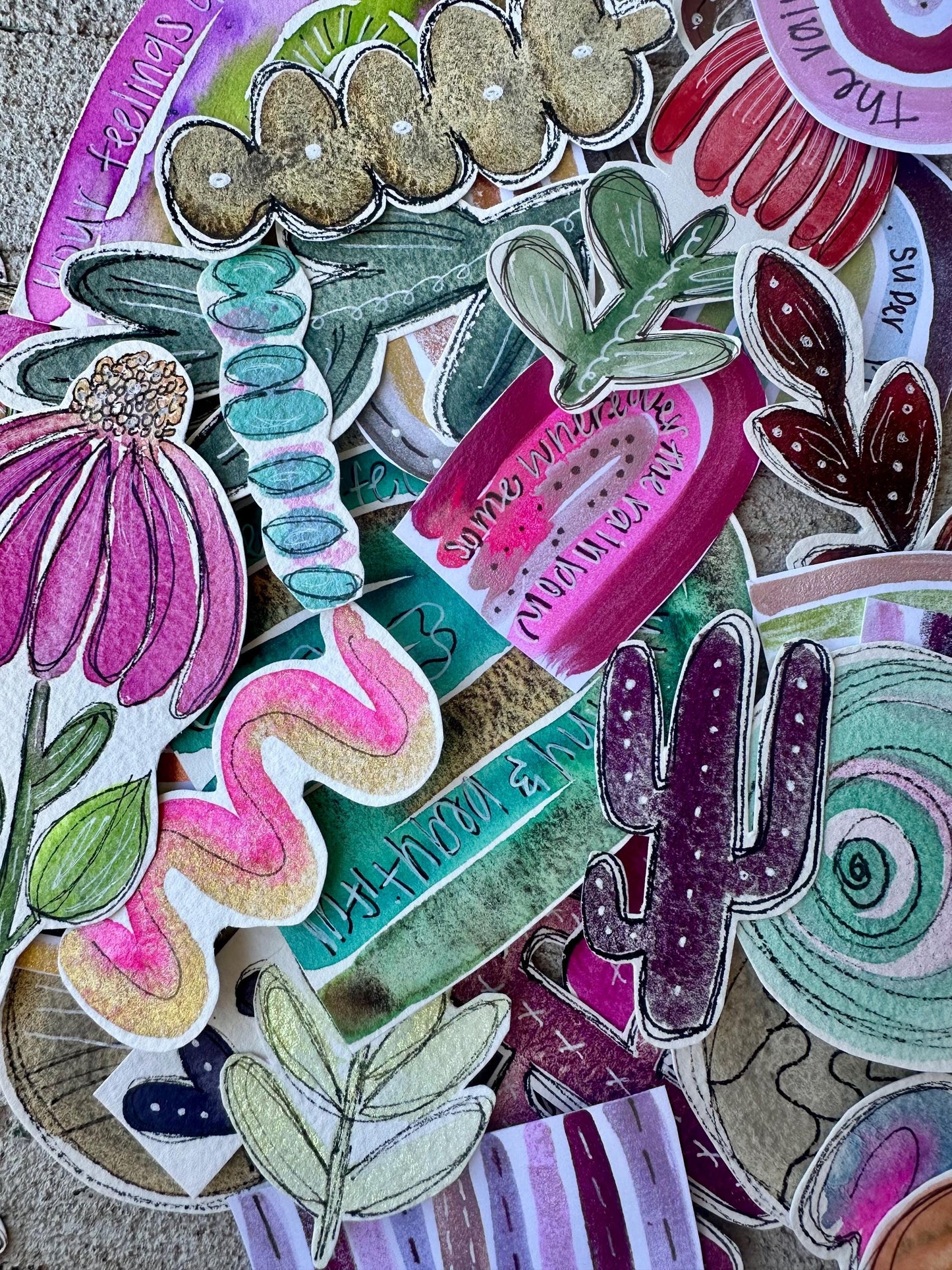 Hand Painted & Cut Ephemera GRAB BAG , Collage, Grab Bag, Beautiful unique pieces w/Floral + more. Junk Journal, Card Making, Mixed Media
