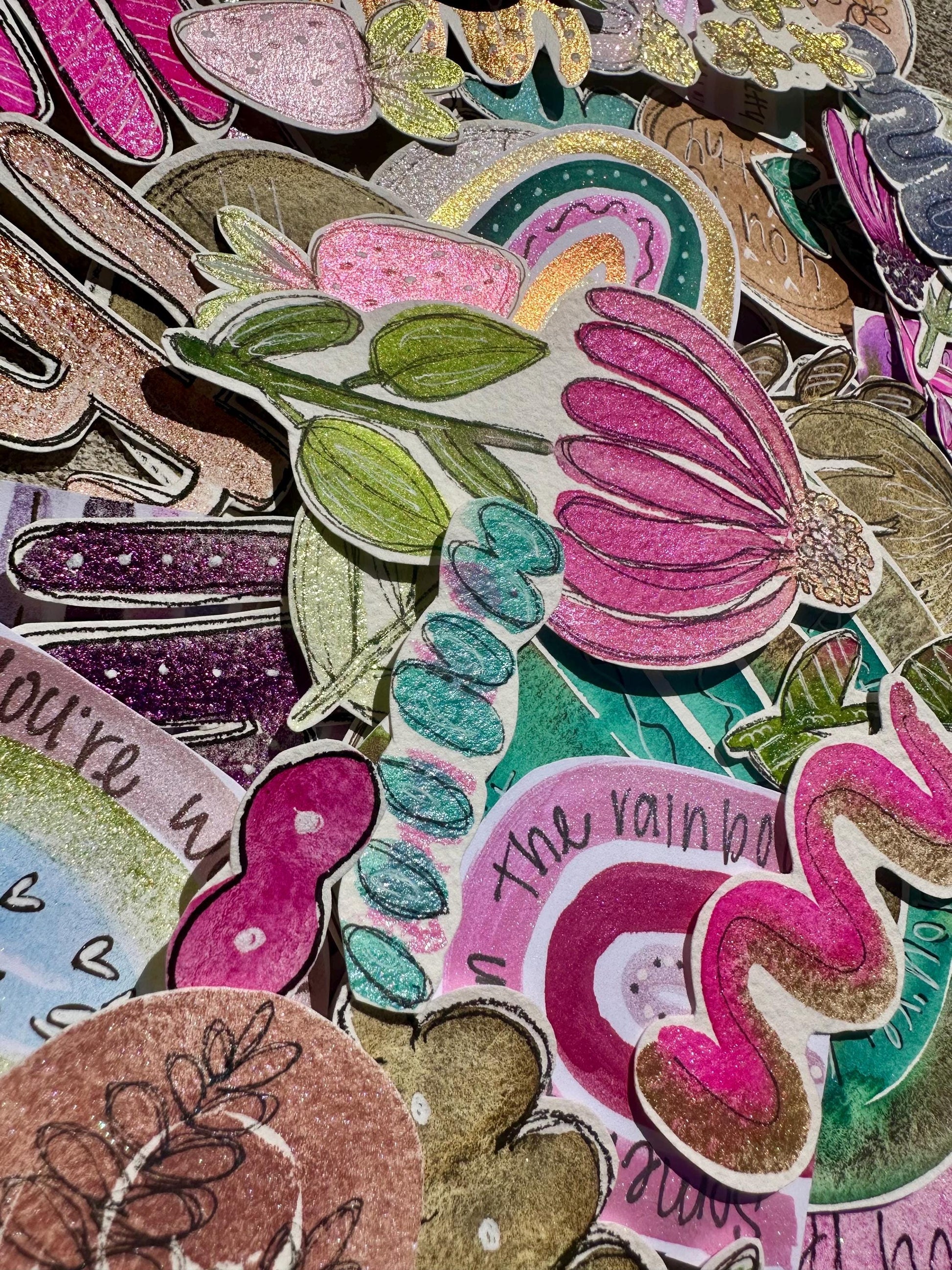 Hand Painted & Cut Ephemera GRAB BAG , Collage, Grab Bag, Beautiful unique pieces w/Floral + more. Junk Journal, Card Making, Mixed Media