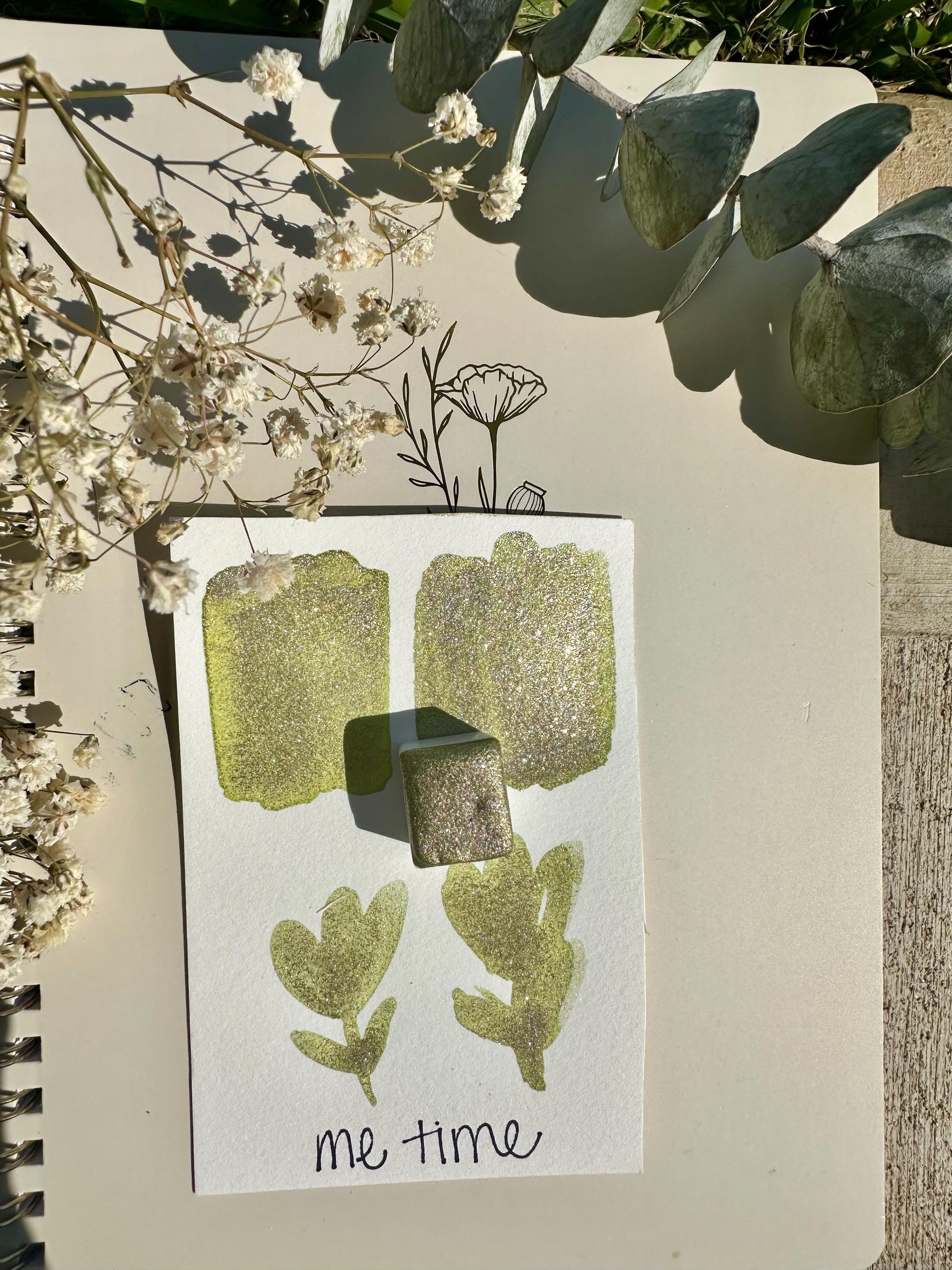 Me Time | Very Shimmey Green | Handmade Watercolors | Handmade Paint | Watercolors | Watercolor | Watercolor Artist