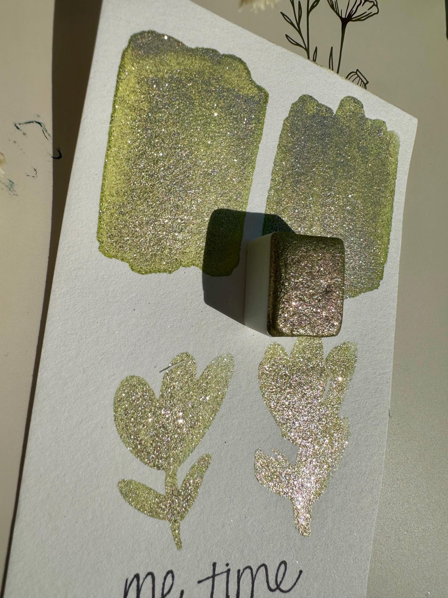 Me Time | Very Shimmey Green | Handmade Watercolors | Handmade Paint | Watercolors | Watercolor | Watercolor Artist