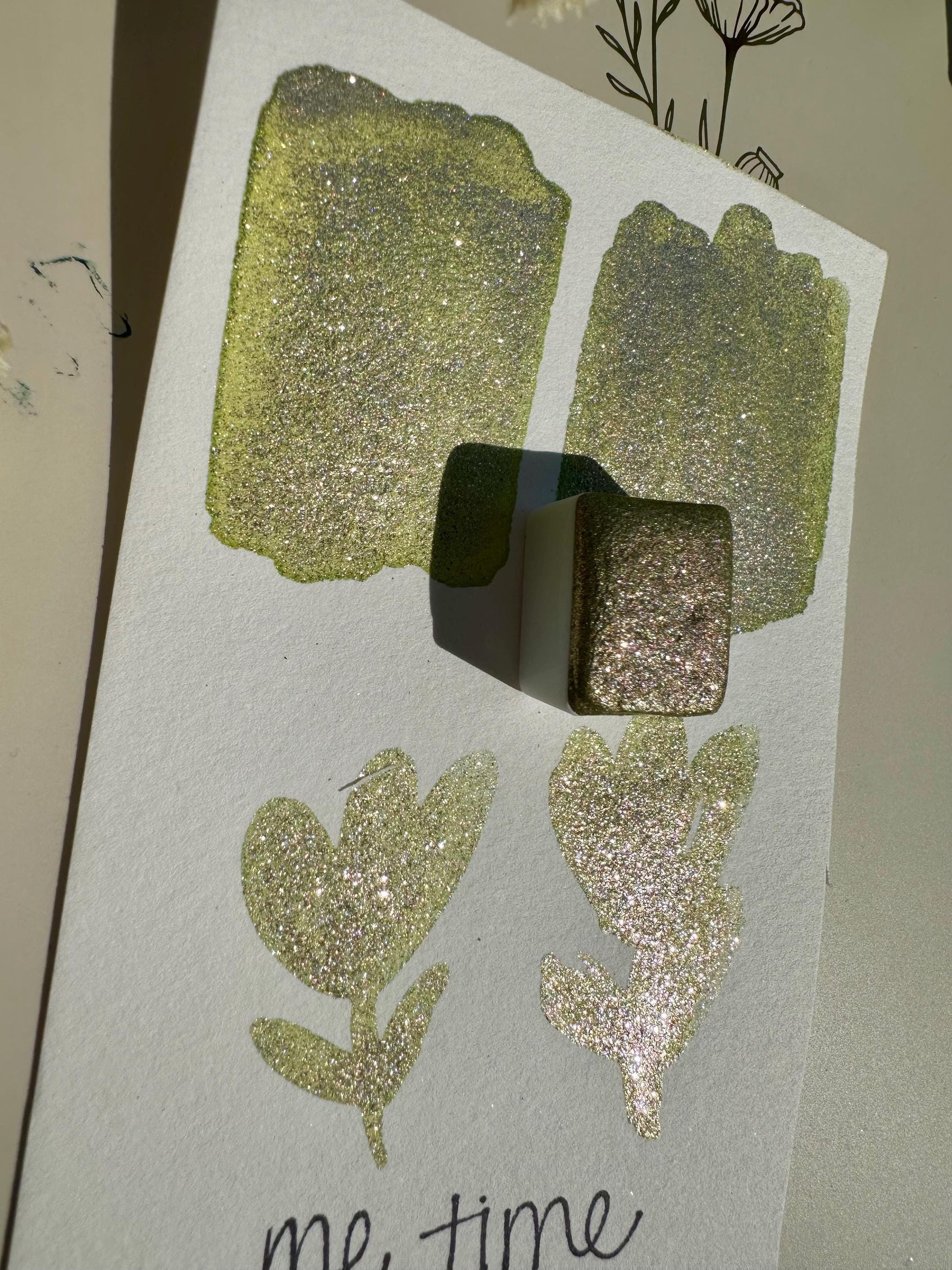 Me Time | Very Shimmey Green | Handmade Watercolors | Handmade Paint | Watercolors | Watercolor | Watercolor Artist