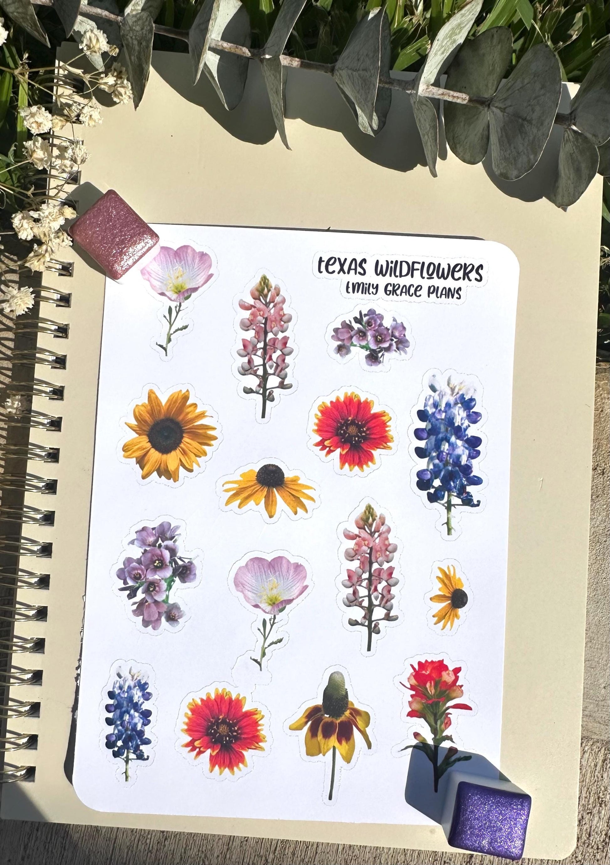 Texas Wildflower - Flower Sticker Sheet - Embrace Your Inner Texas Lover! Planner stickers, planner embellishments, florals, bright sticker
