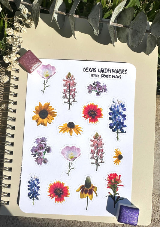 Texas Wildflower - Flower Sticker Sheet - Embrace Your Inner Texas Lover! Planner stickers, planner embellishments, florals, bright sticker
