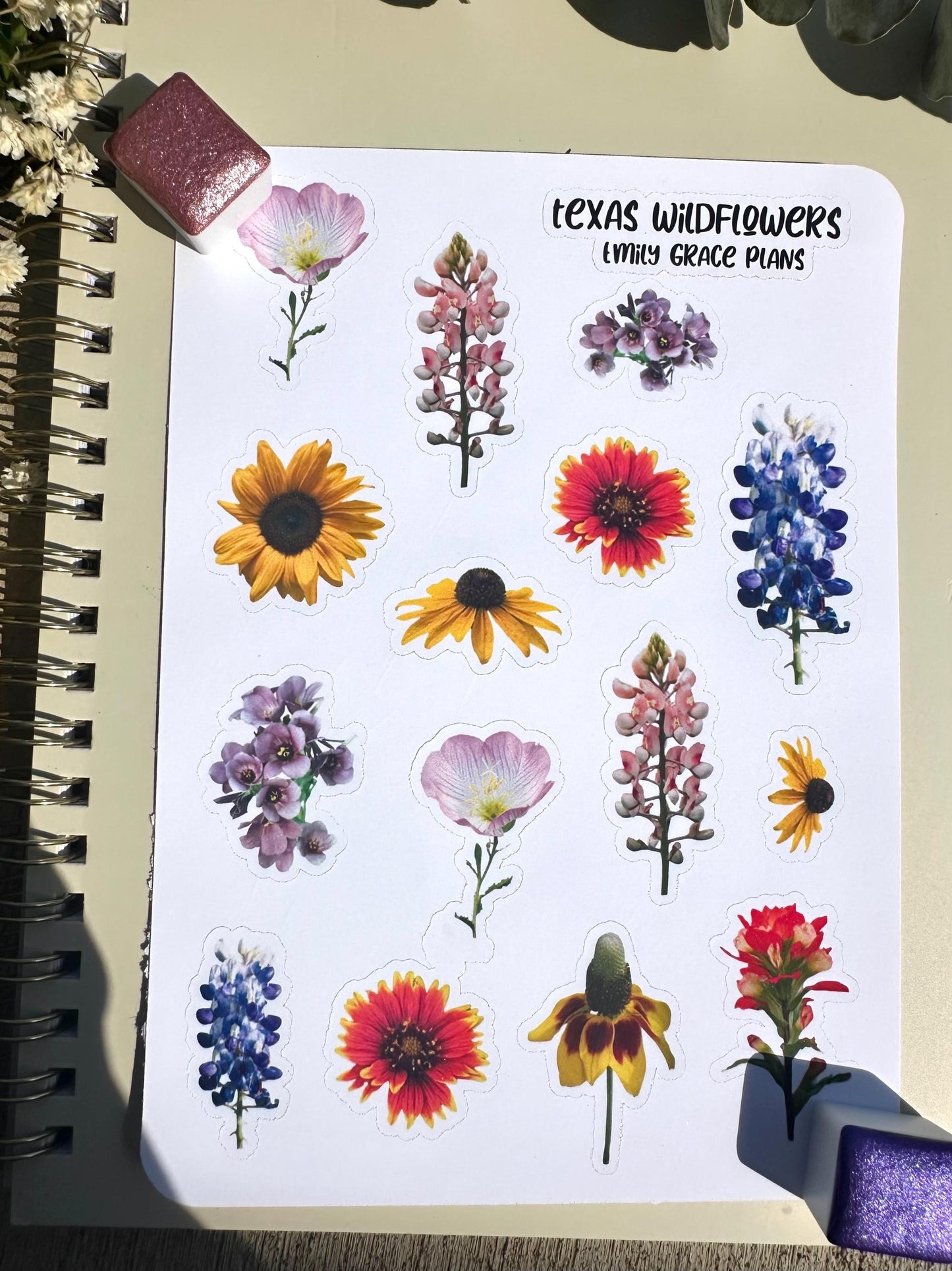 Texas Wildflower - Flower Sticker Sheet - Embrace Your Inner Texas Lover! Planner stickers, planner embellishments, florals, bright sticker