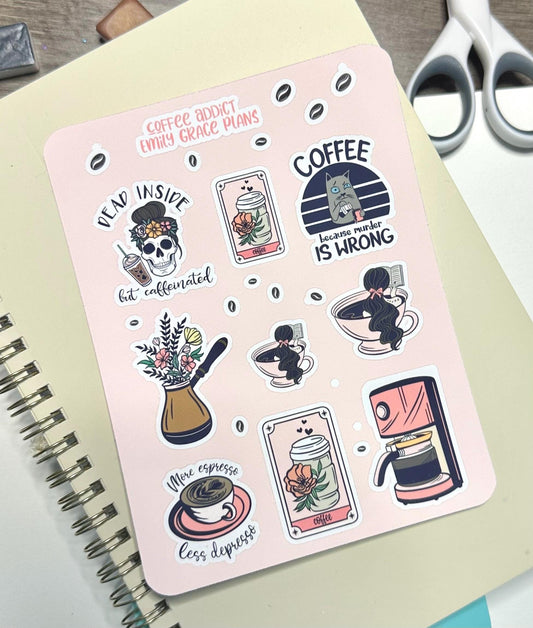 Coffee Lover - Coffee Sticker Sheet - Embrace Your Inner Coffee Lover! Planner stickers, planner embellishments, florals, dark humor