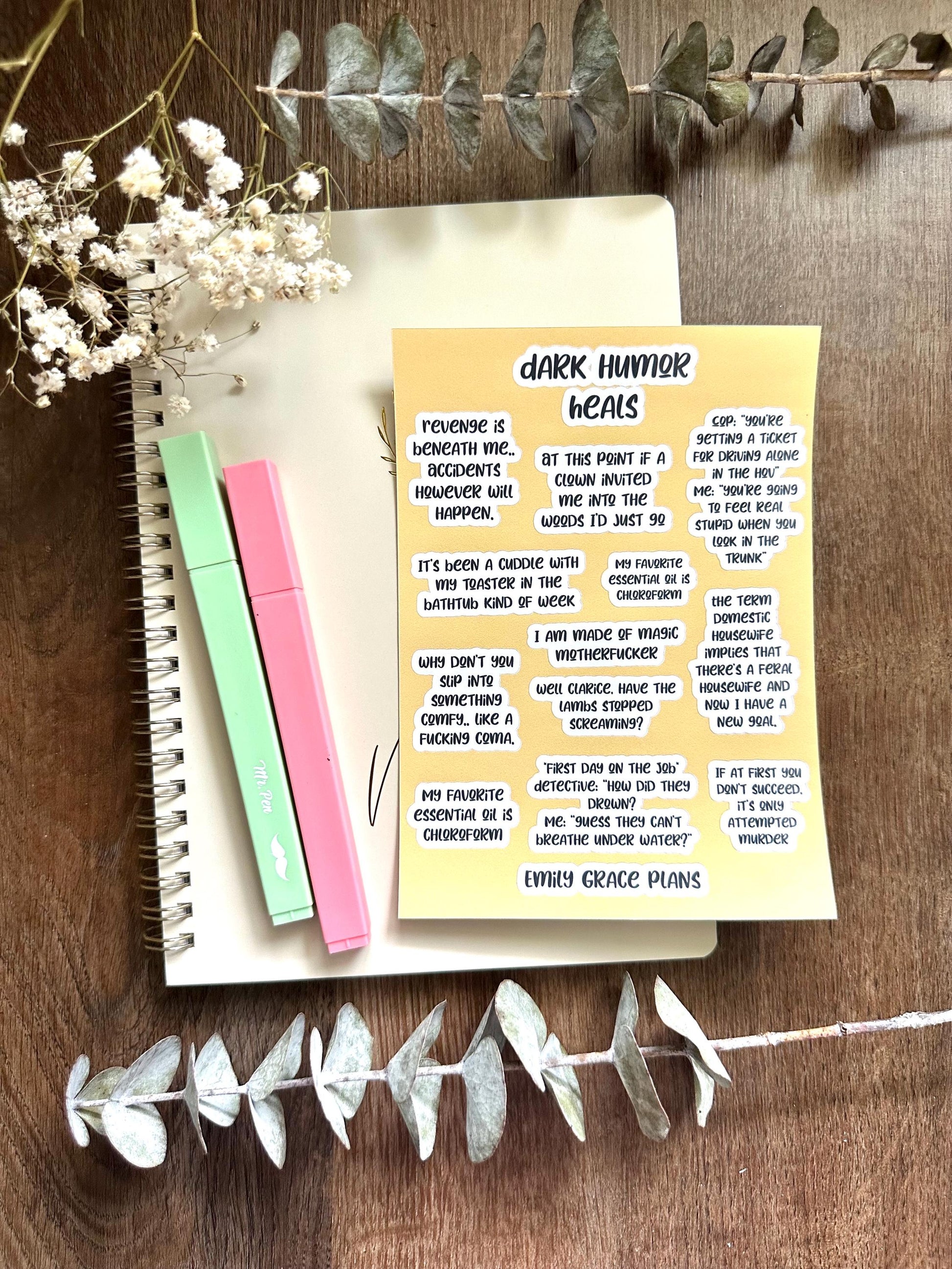 Dark Humor Heals - Snarky Sticker Sheet - Embrace Your Inner Sass! Planner stickers, planner embellishments, curse words, dark humor