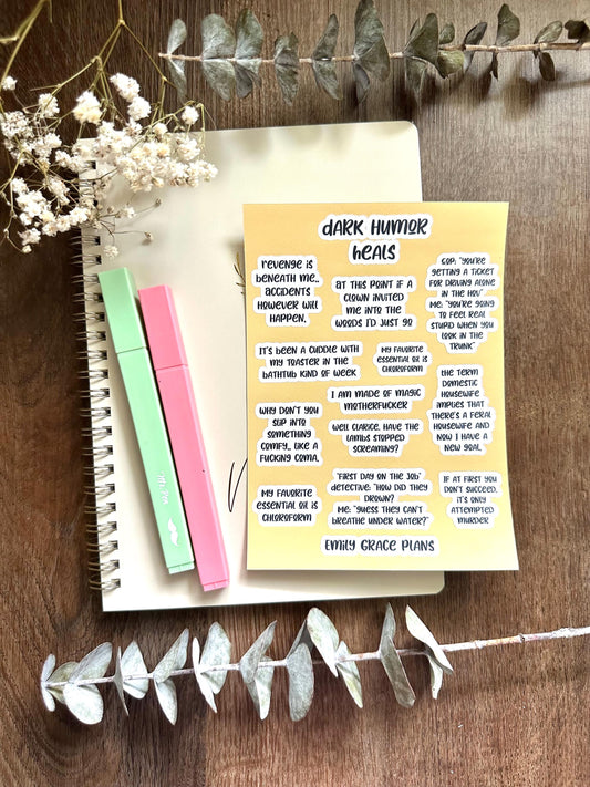 Dark Humor Heals - Snarky Sticker Sheet - Embrace Your Inner Sass! Planner stickers, planner embellishments, curse words, dark humor