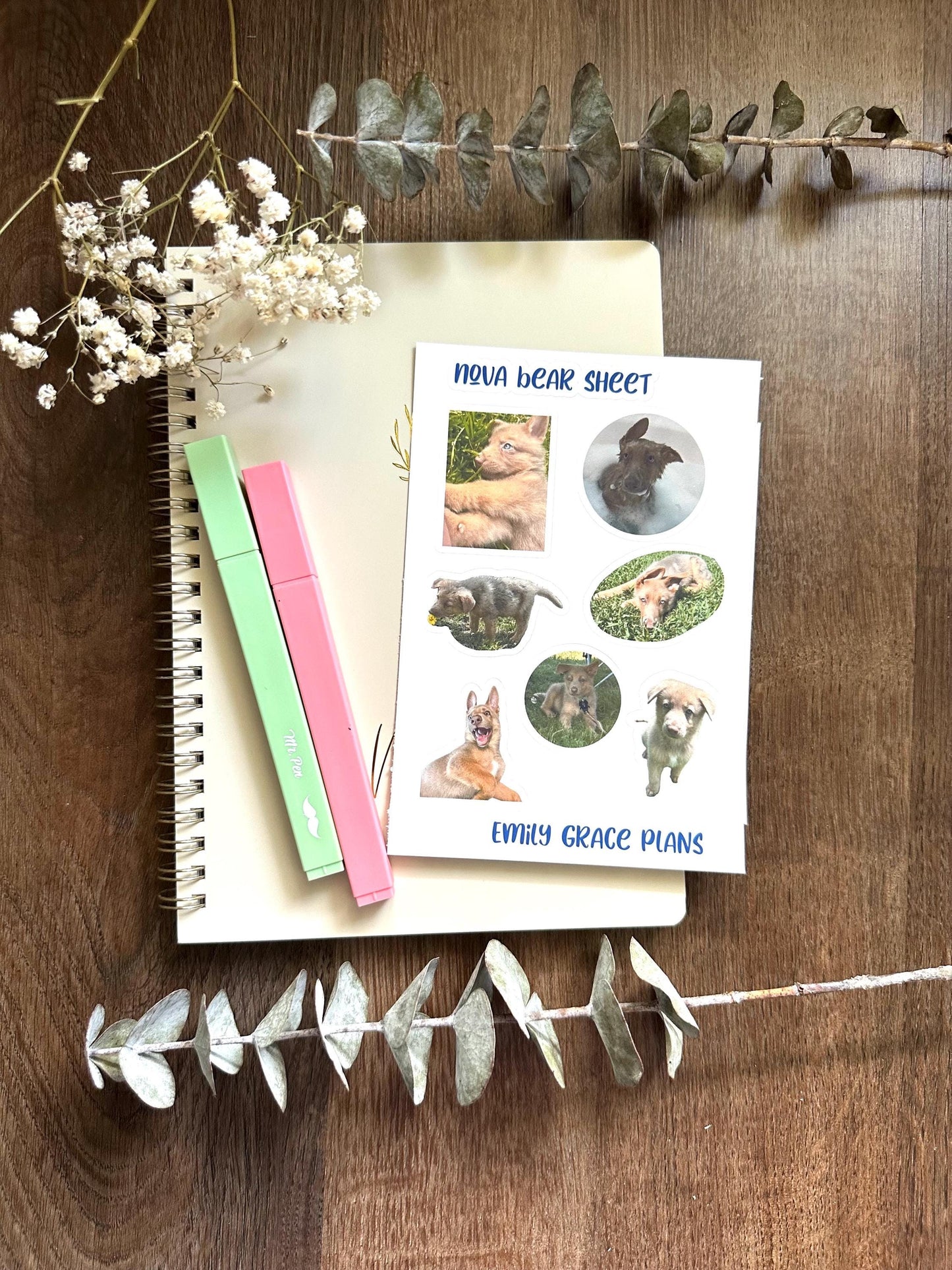 Nova Bear White Outline - Puppy Sticker Sheet - Embrace Your Inner Dog Mom! Planner stickers, planner embellishments, German Shepherd