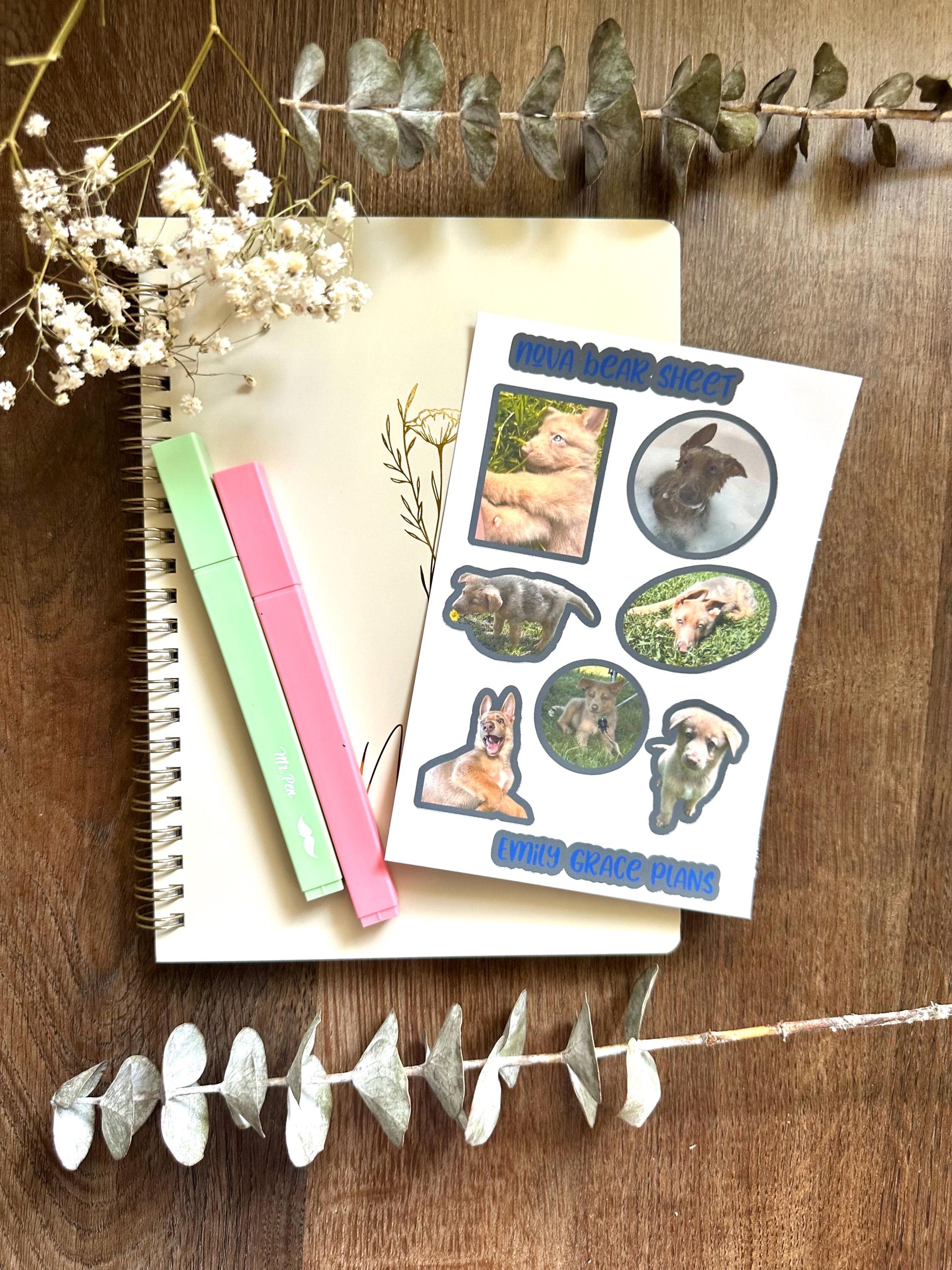 Nova Bear White Outline - Puppy Sticker Sheet - Embrace Your Inner Dog Mom! Planner stickers, planner embellishments, German Shepherd