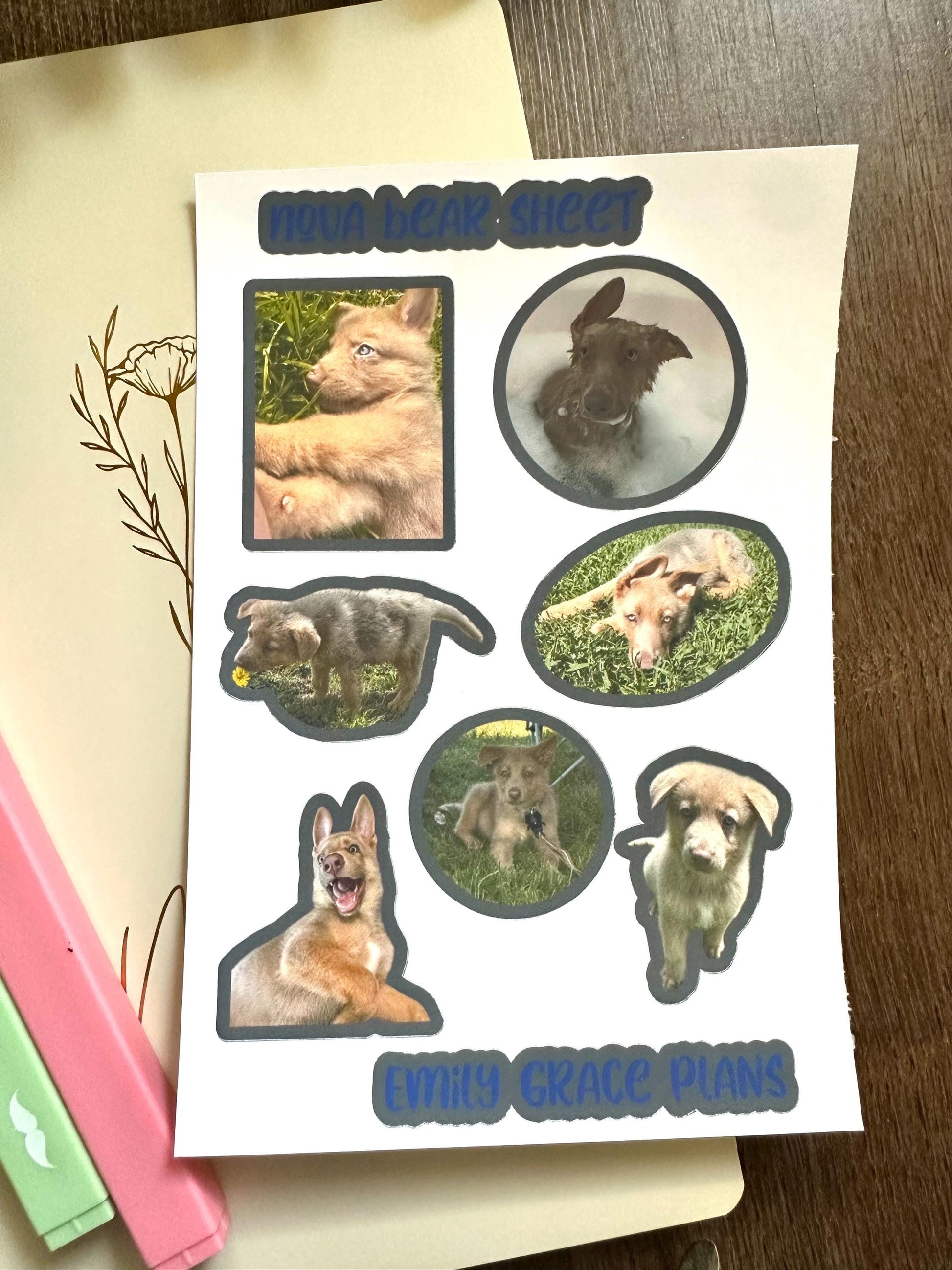 Nova Bear White Outline - Puppy Sticker Sheet - Embrace Your Inner Dog Mom! Planner stickers, planner embellishments, German Shepherd