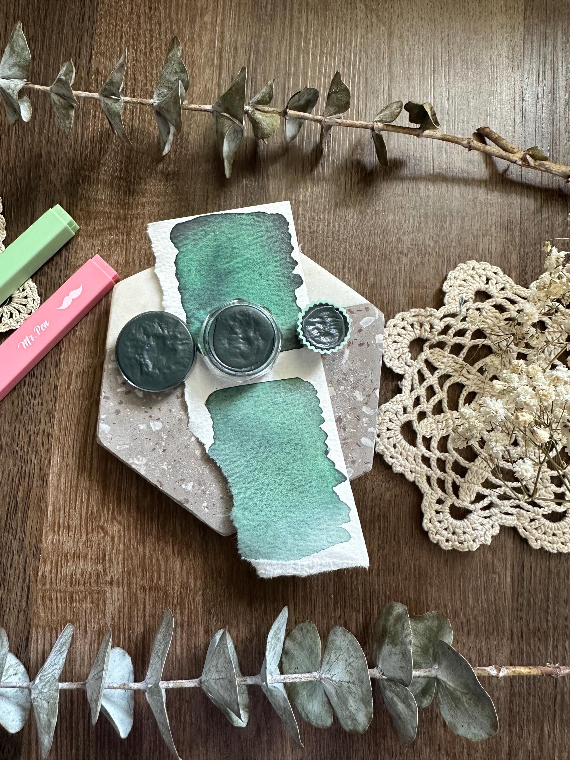 Moody Green | Handmade Watercolors | Handmade Paint | Calligraphy | Lettering | bottle cap paints