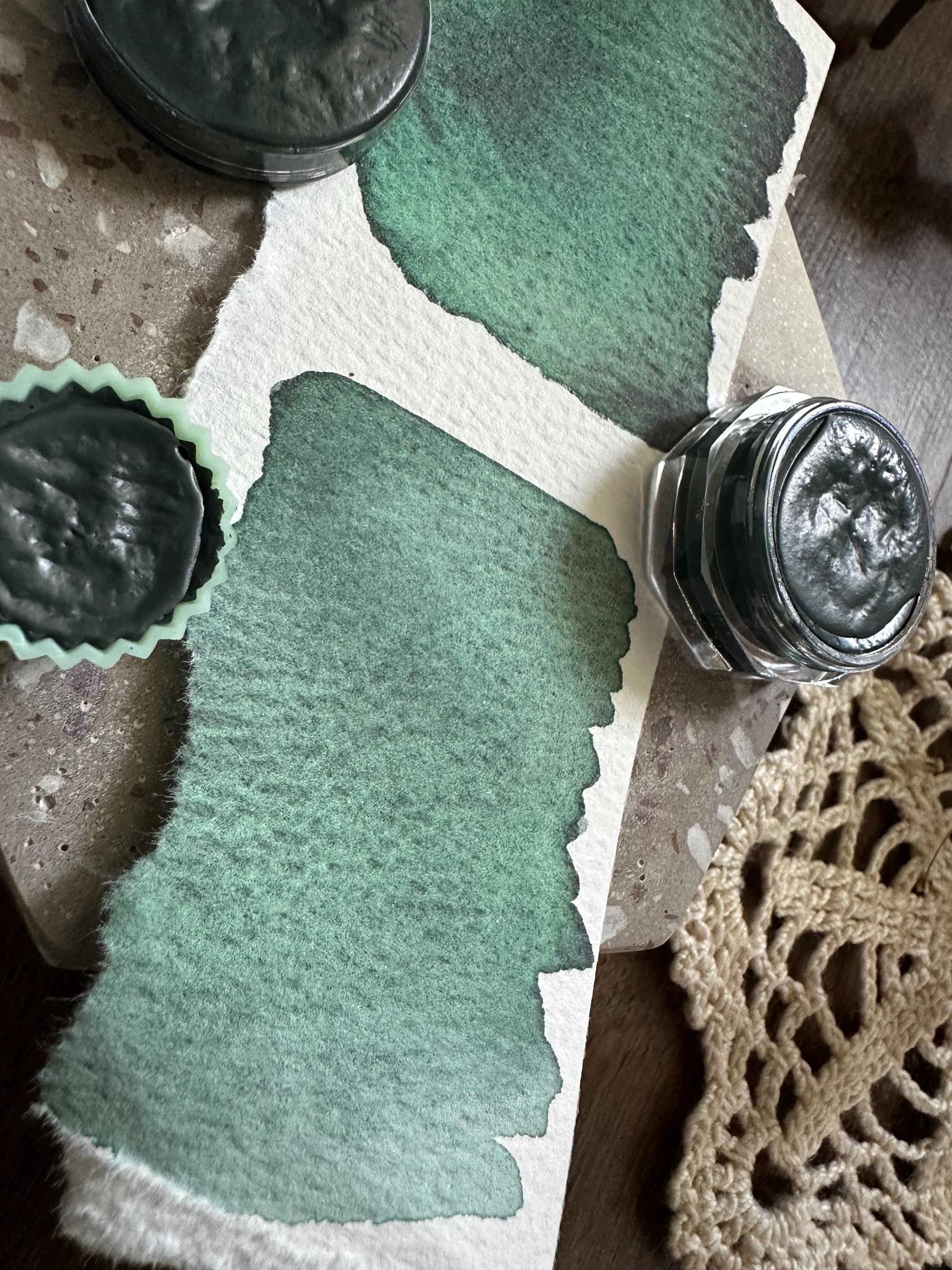 Moody Green | Handmade Watercolors | Handmade Paint | Calligraphy | Lettering | bottle cap paints
