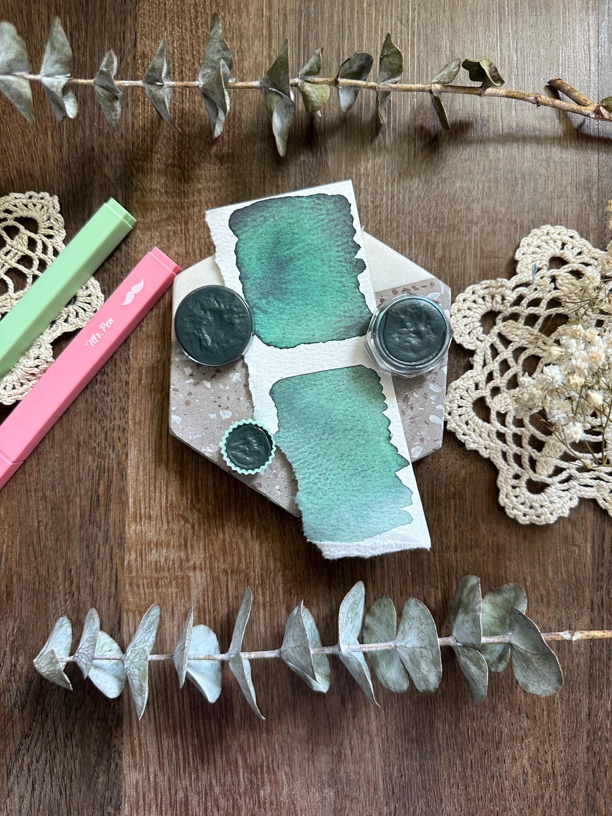 Moody Green | Handmade Watercolors | Handmade Paint | Calligraphy | Lettering | bottle cap paints
