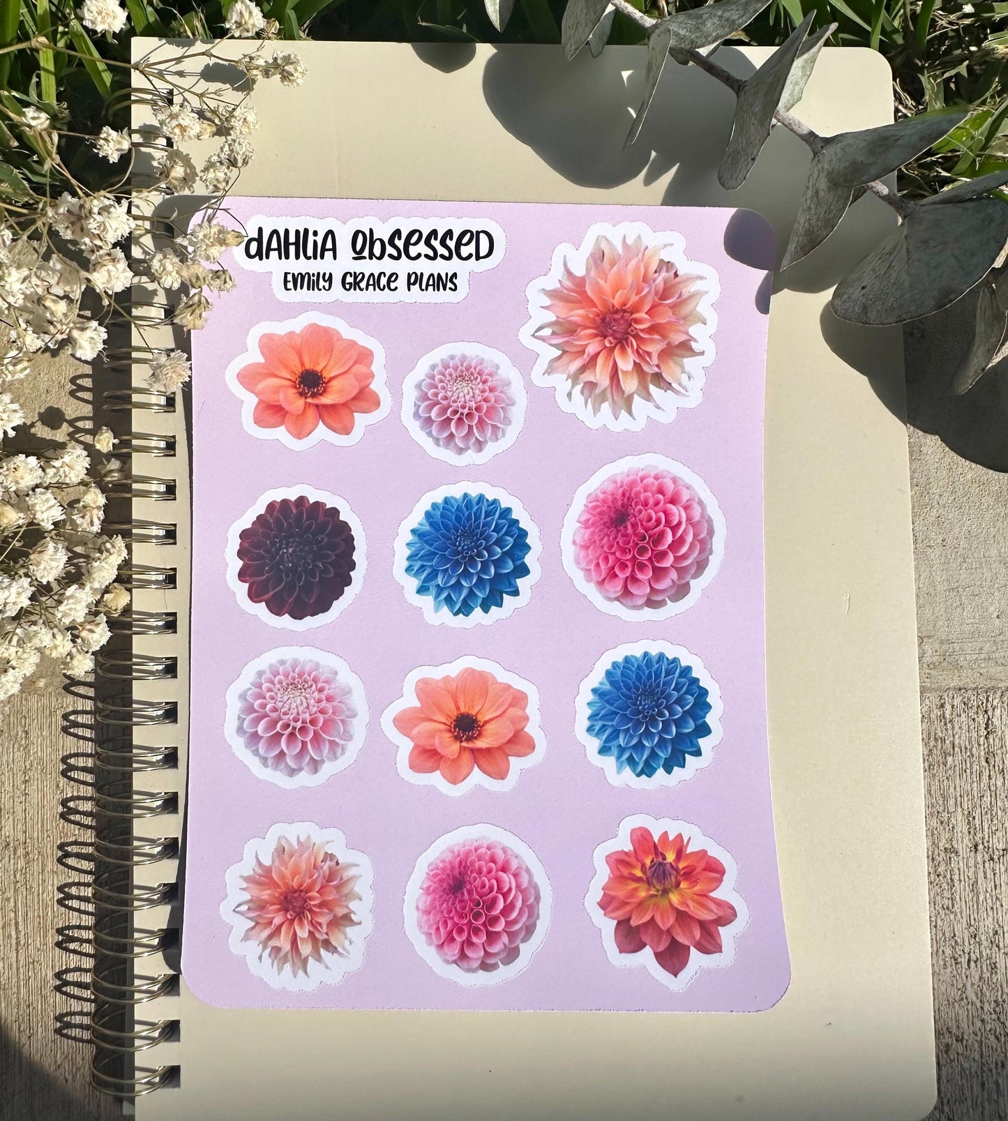 Dahlias - Flower Sticker Sheet - Embrace Your Inner Dahlia Lover! Planner stickers, planner embellishments, florals, bright sticker